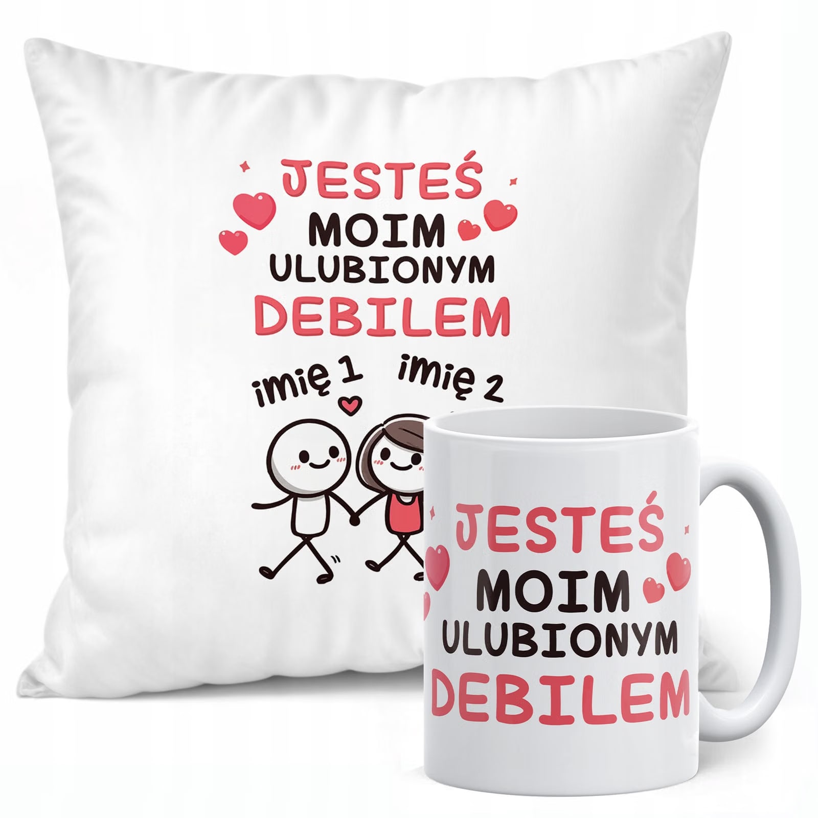 Zestaw Kubek + Poduszka 38x38 cm Walentynki Z imionami Dla Pary Prezent