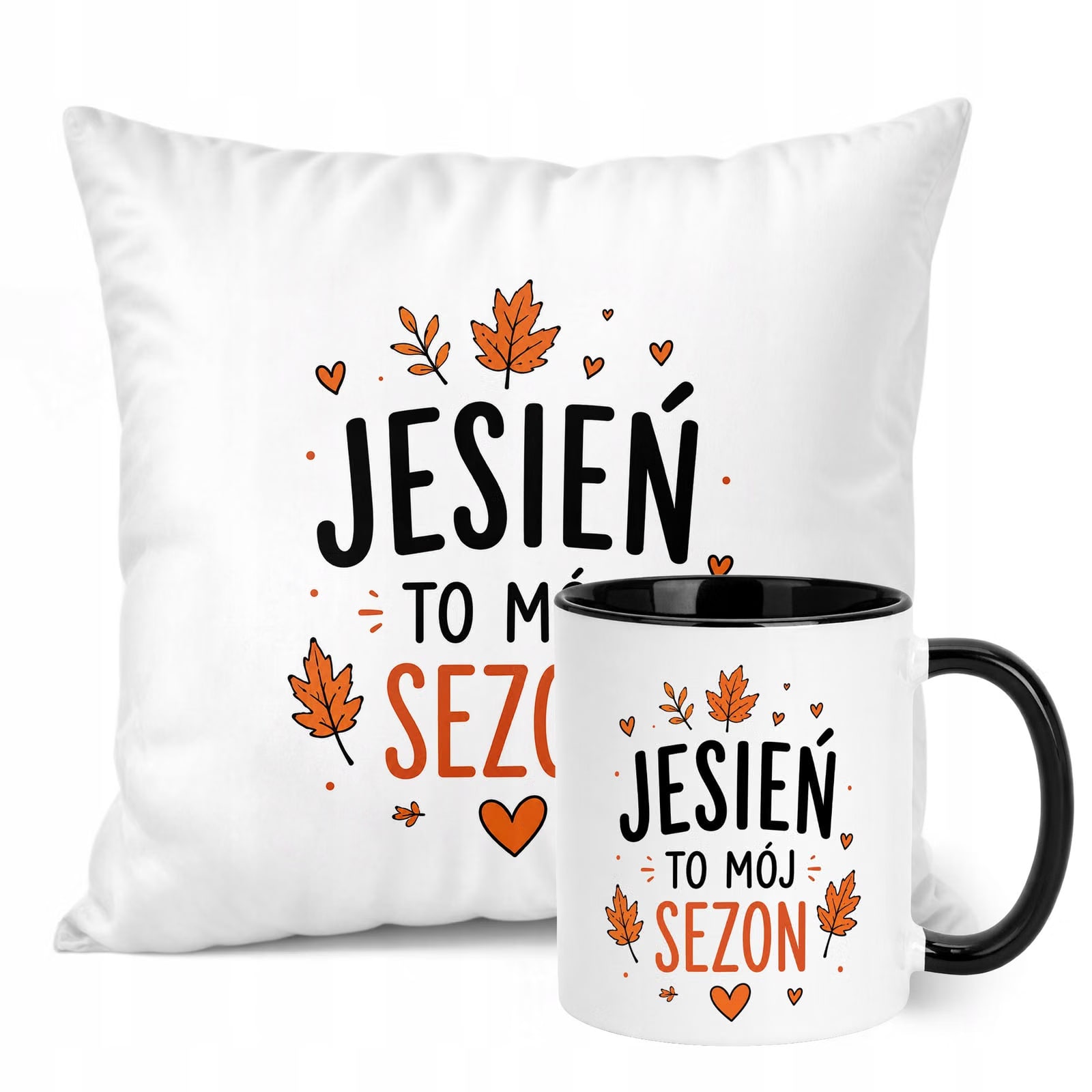 Zestaw Kubek Czarny Poduszka Jesień Jesienny Z Nadrukiem Prezent Upominek