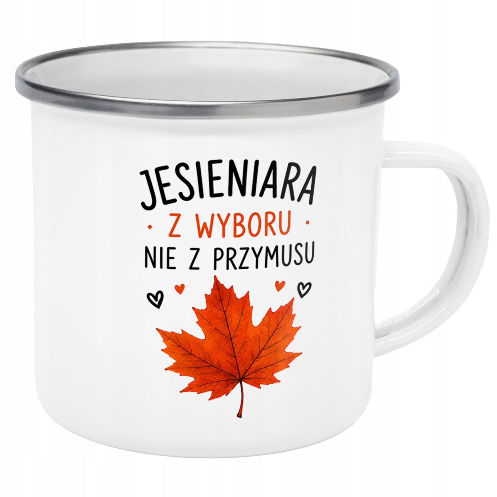 Kubek Emaliowany Jesienny Jesień z Nadrukiem Biały Metalowy Prezent