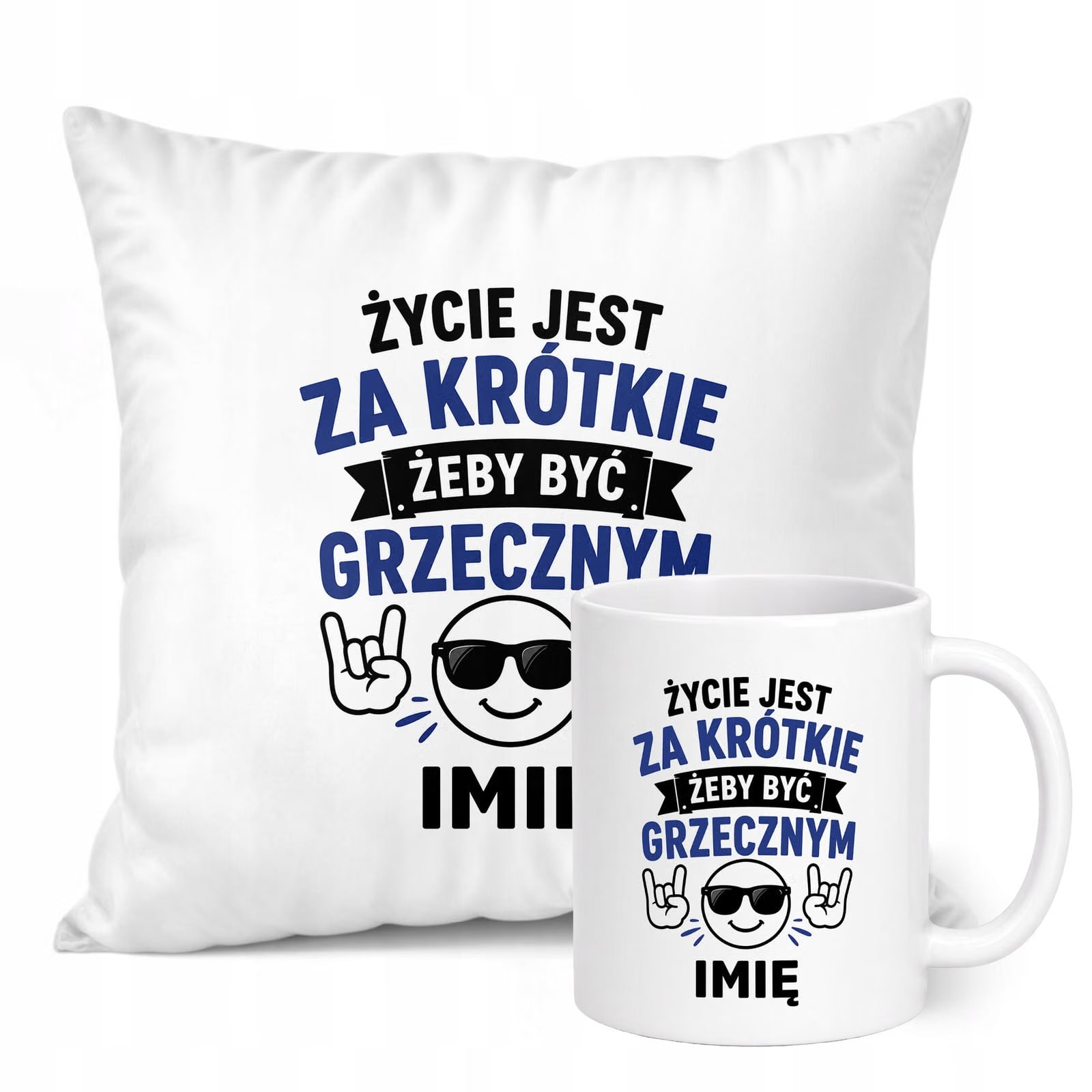 Zestaw Personalizowany Kubek Biały Poduszka Dzień Chłopaka Z Nadrukiem