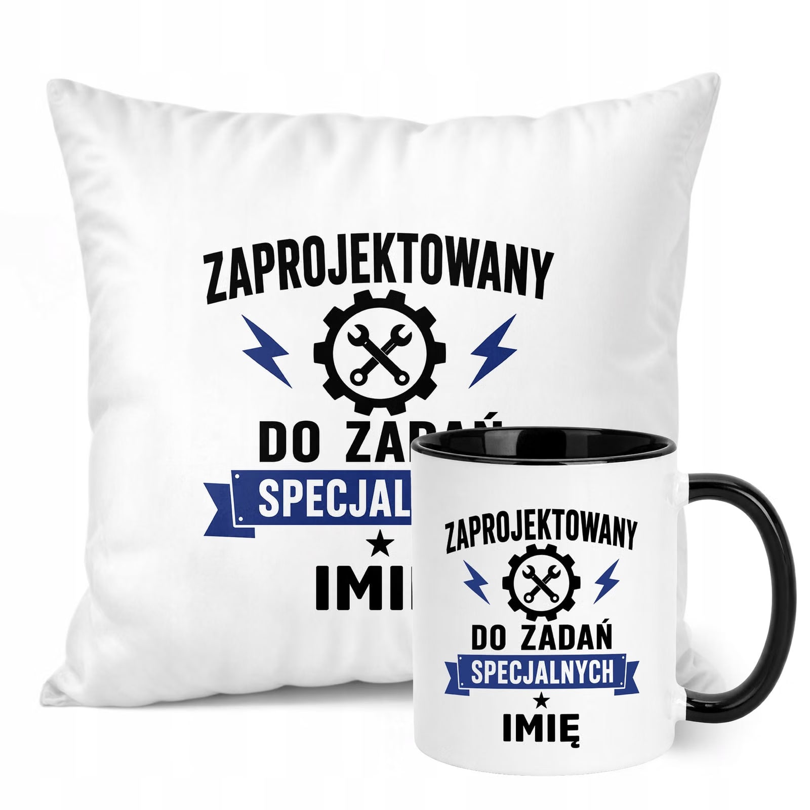 Zestaw Personalizowany Kubek Czarny Poduszka Dzień Chłopaka Z Nadrukiem