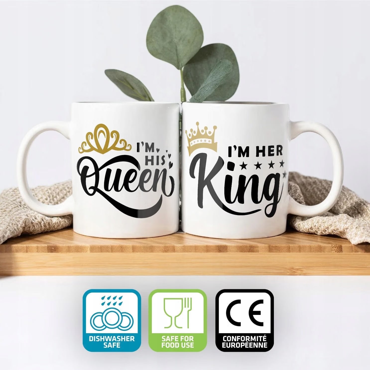 Zestaw kubków na Walentynki Queen & King Prezent Dla Pary Zakochanych