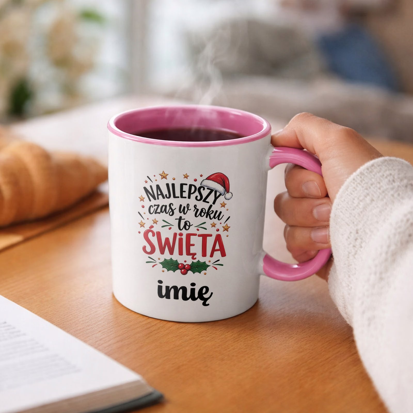 Kubek Różowy Personalizowany z Nadrukiem Boże Narodzenie Święta Prezent