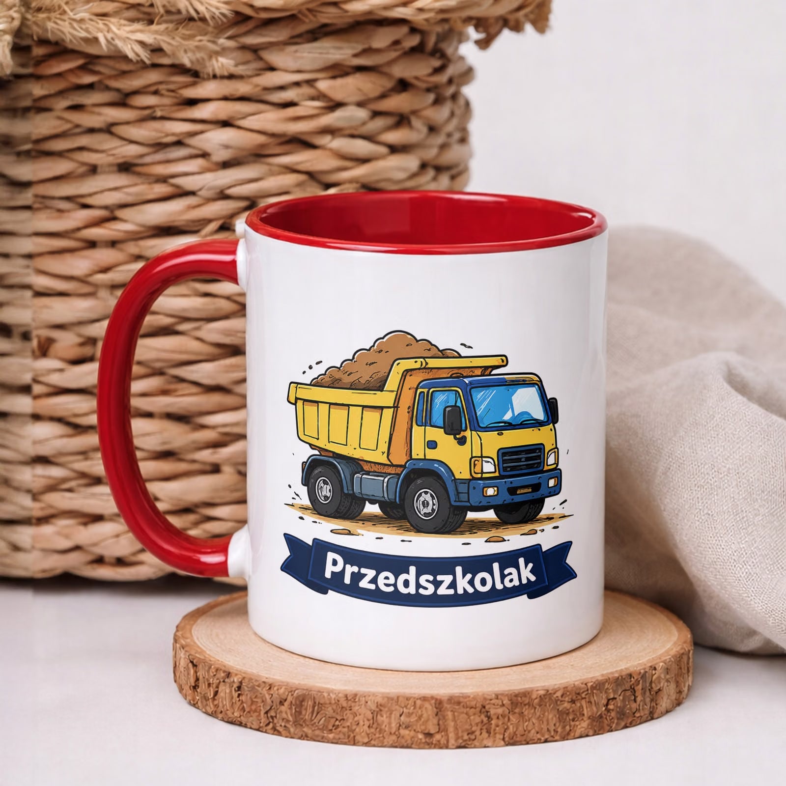 Kubek Czerwony z nadrukiem Przedszkolak Szkoła Dla Dzieci Prezent