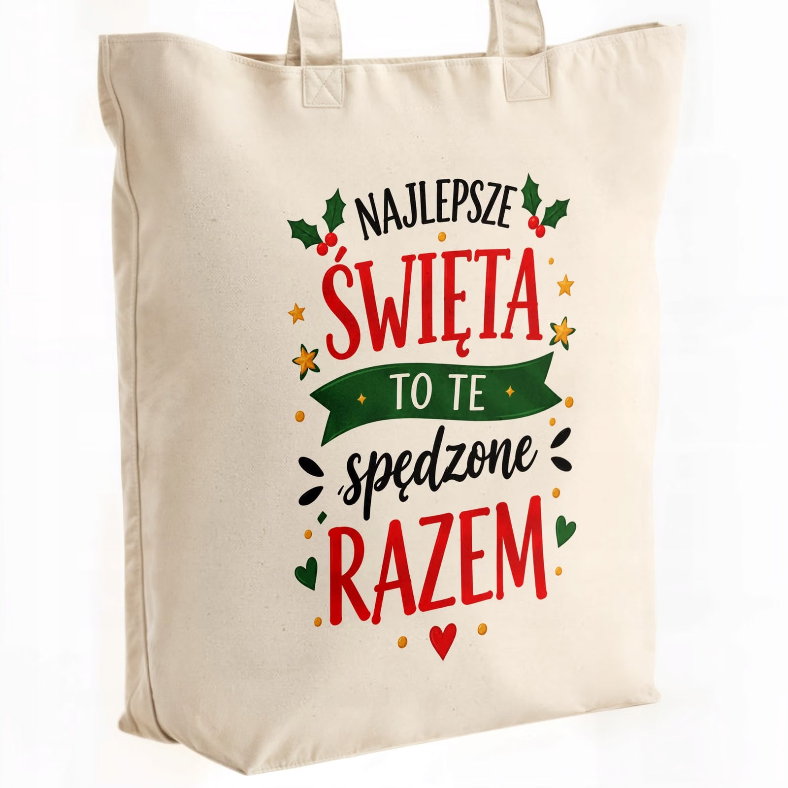 Torba shopper bawełniana premium świąteczna na zakupy z nadrukiem
