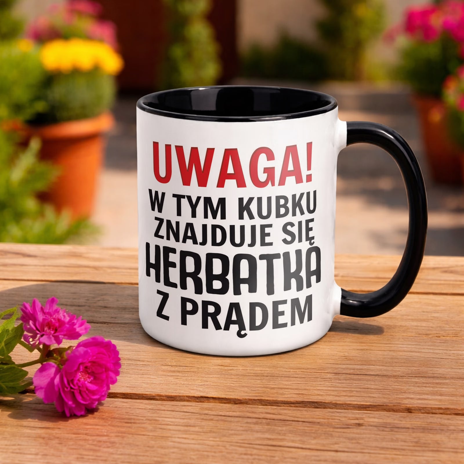 Kubek Czarny Uwaga Herbata Z Prądem Zabawny Prezent Upominek
