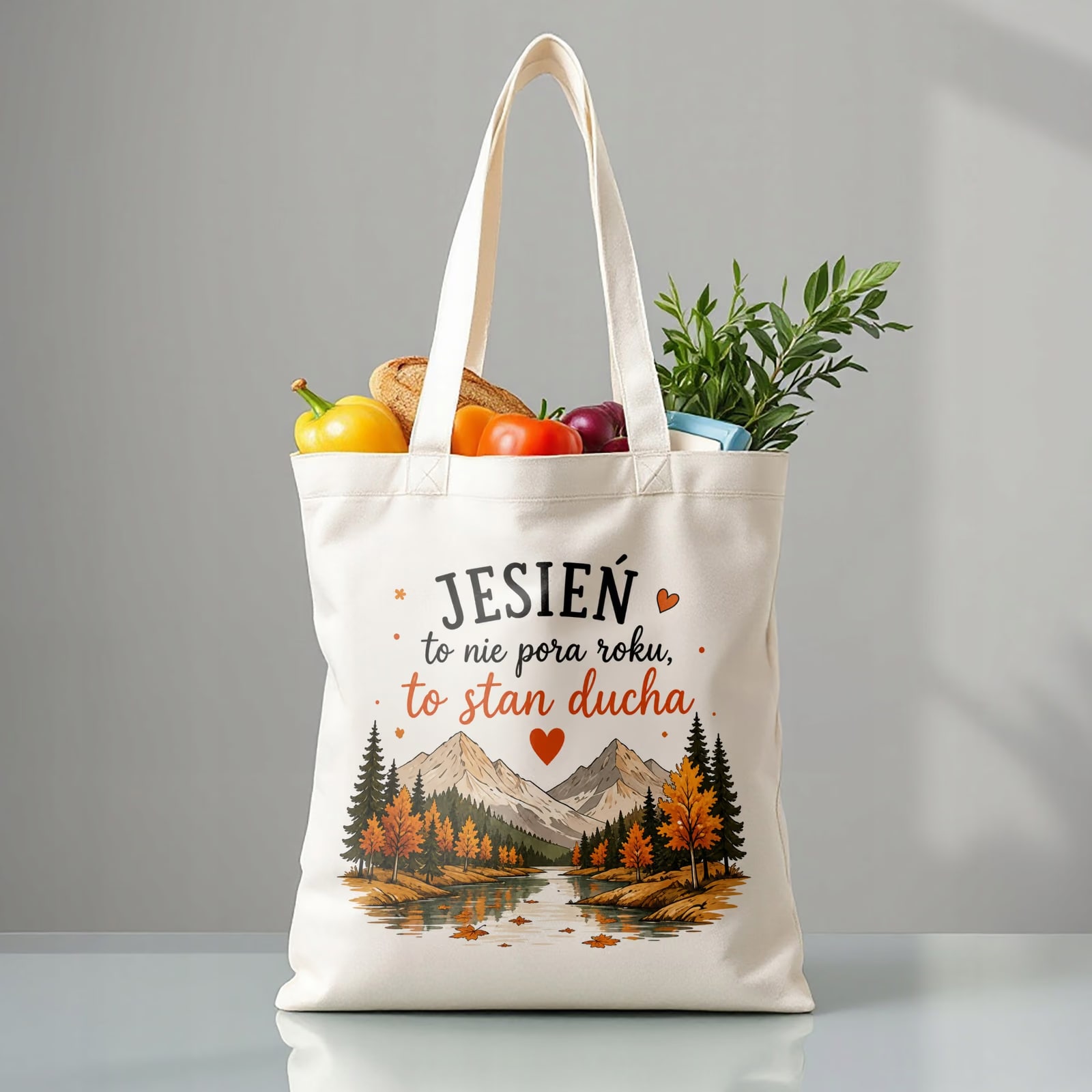 Torba shopper bawełniana jesień jesienna na zakupy z nadrukiem