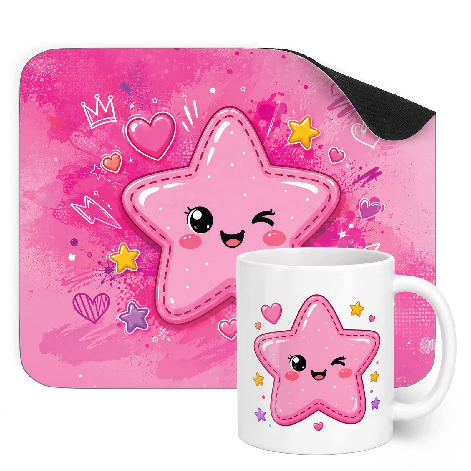 Zestaw Kubek Podkładka pod mysz dla graczy z nadrukiem Kawaii Gwiazdka
