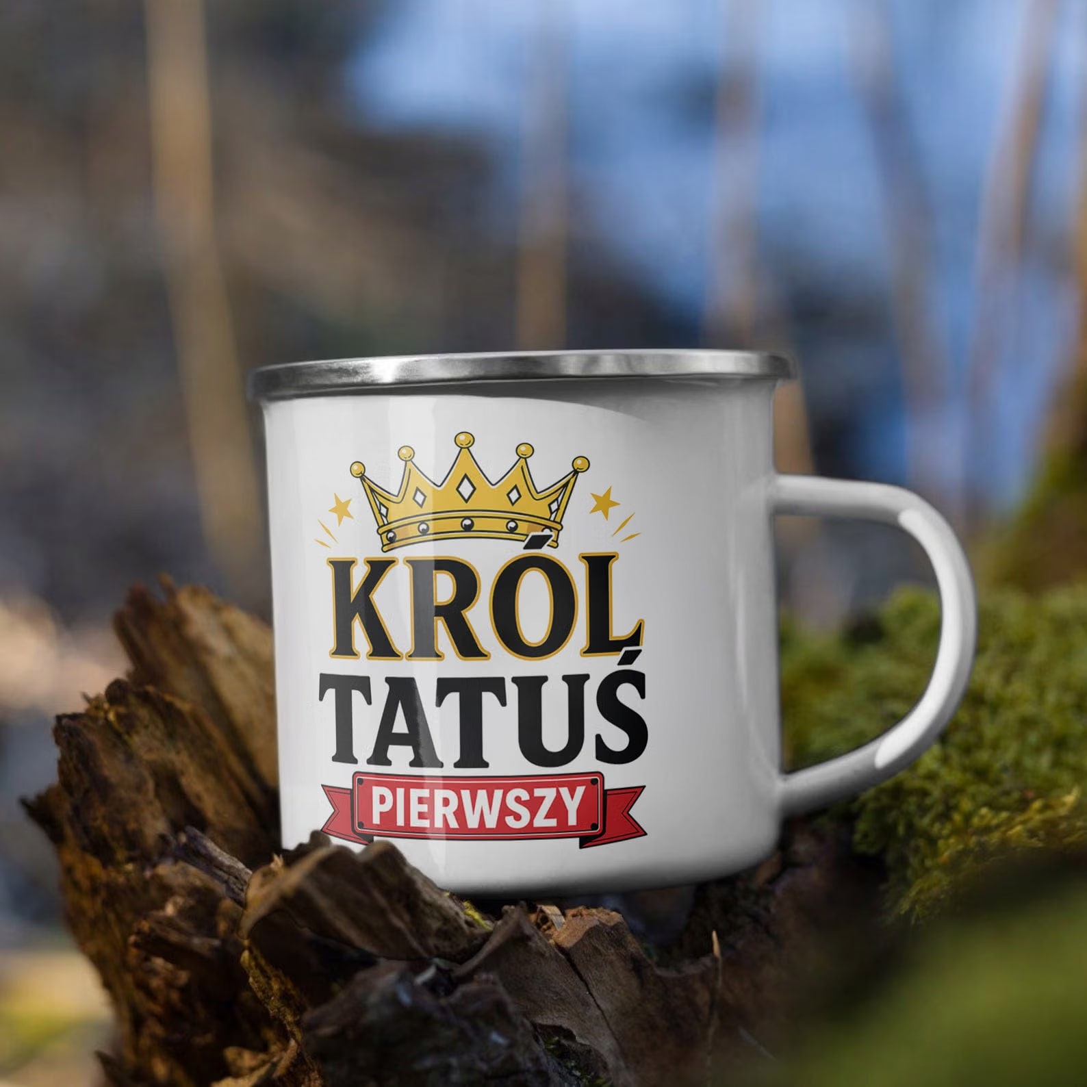 Kubek Emaliowany pomysł dla taty Dzień Ojca z Nadrukiem Biały Metalowy