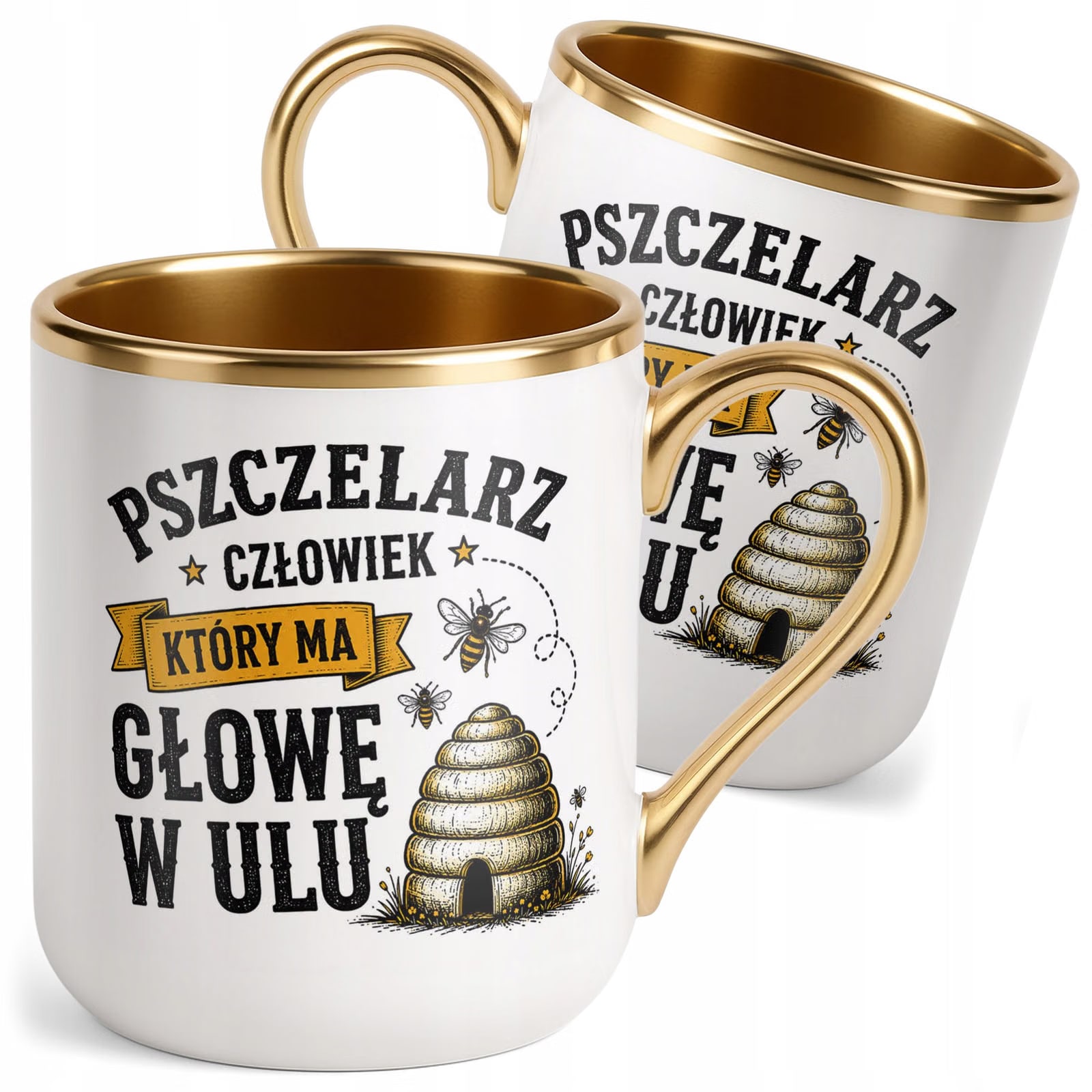 Kubek z nadrukiem Premium Złoty Dla Pszczelarza Szef Pasieki Prezent