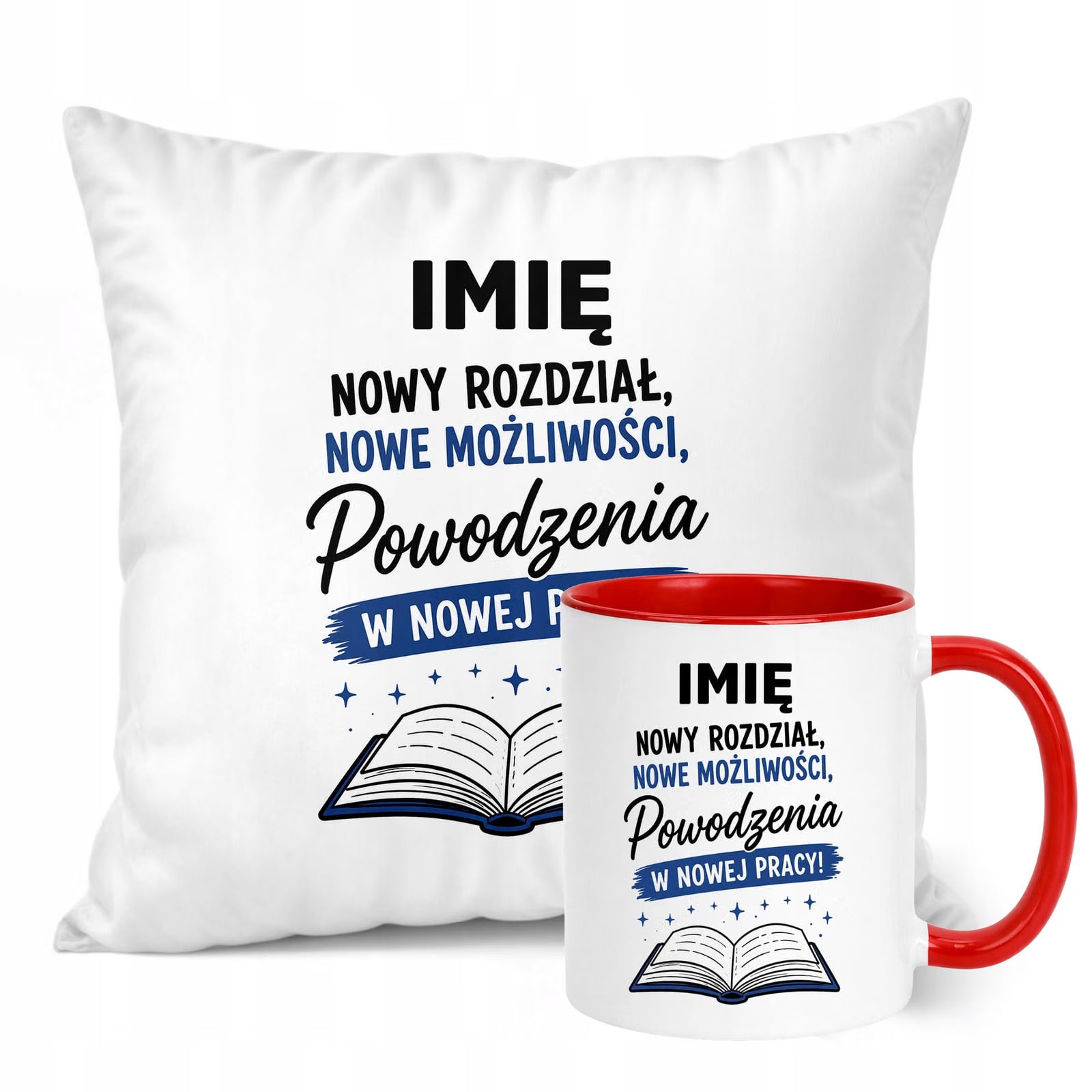 Zestaw Personalizowany Kubek Czerwony Poduszka Odejście z Pracy Prezent