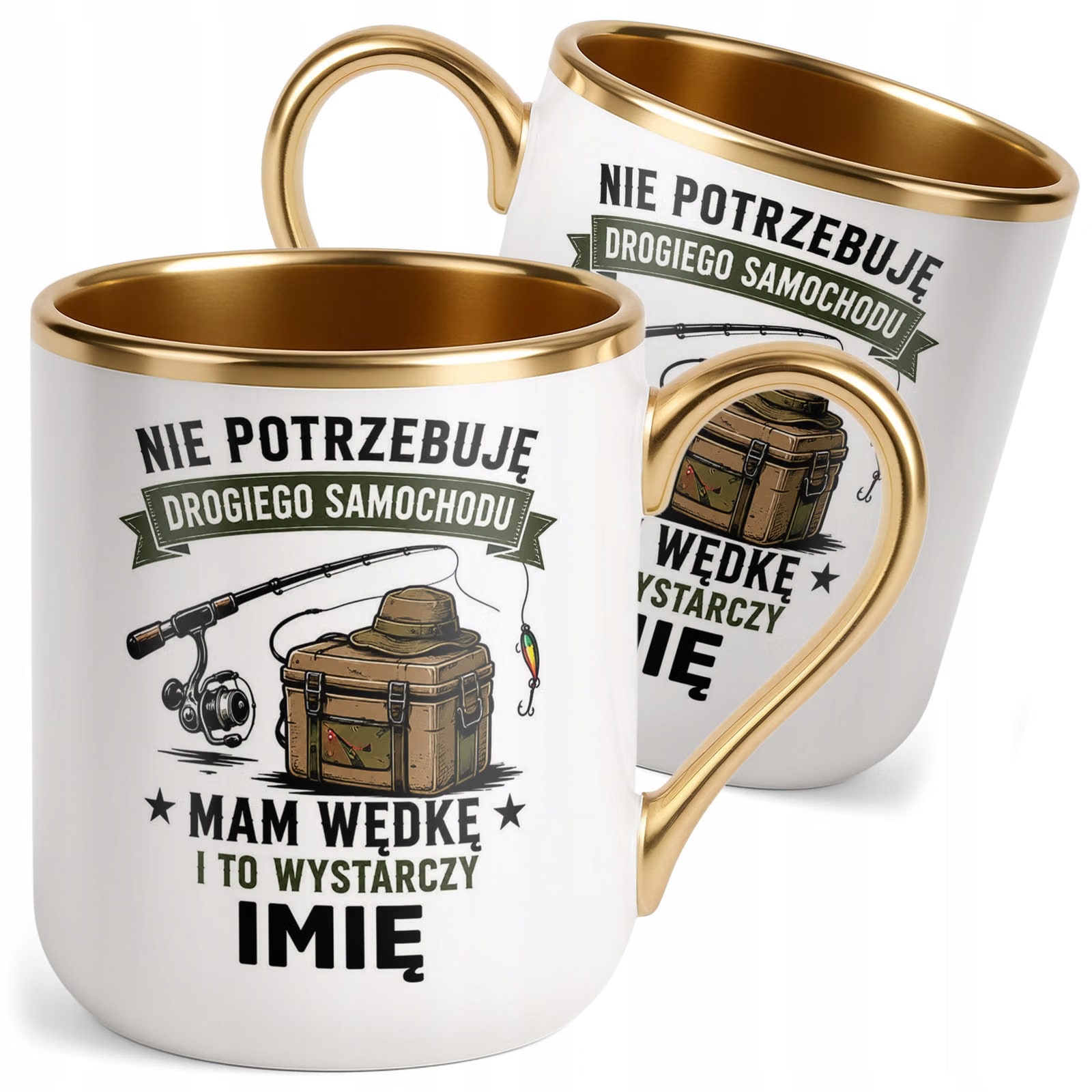 Kubek Personalizowany z nadrukiem Premium Złoty Dla Wędkarza Prezent