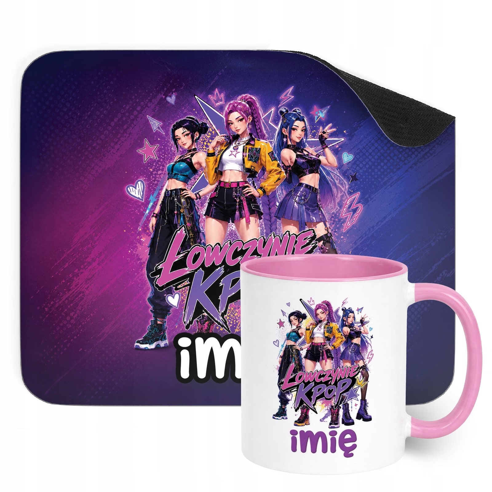 Zestaw personalizowany Kubek Różowy Podkładka pod mysz Łowczynie Kpop