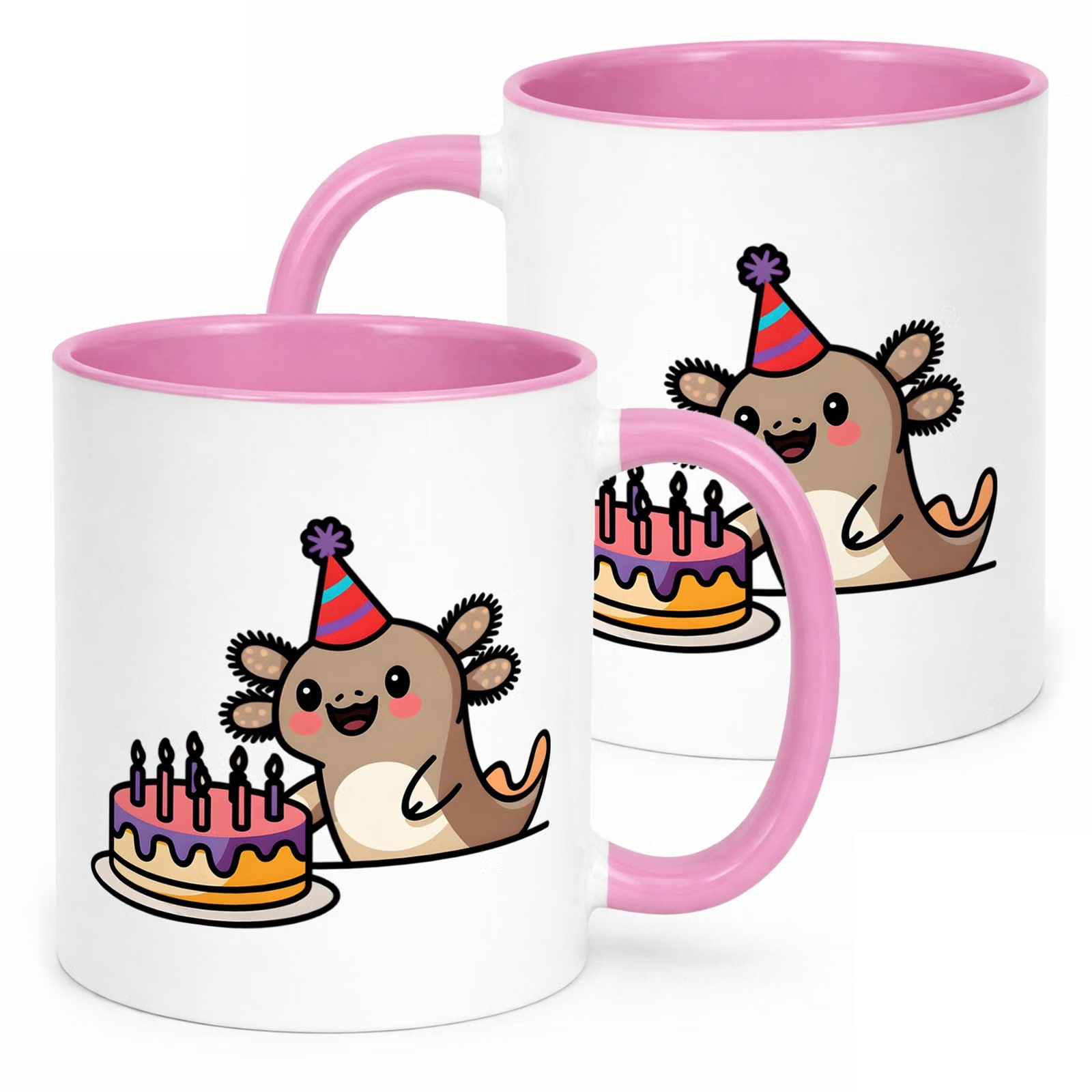 Śliczny różowy kubeczek ceramiczny Aksolotl Axolotl Różowy Zwierzak Trend