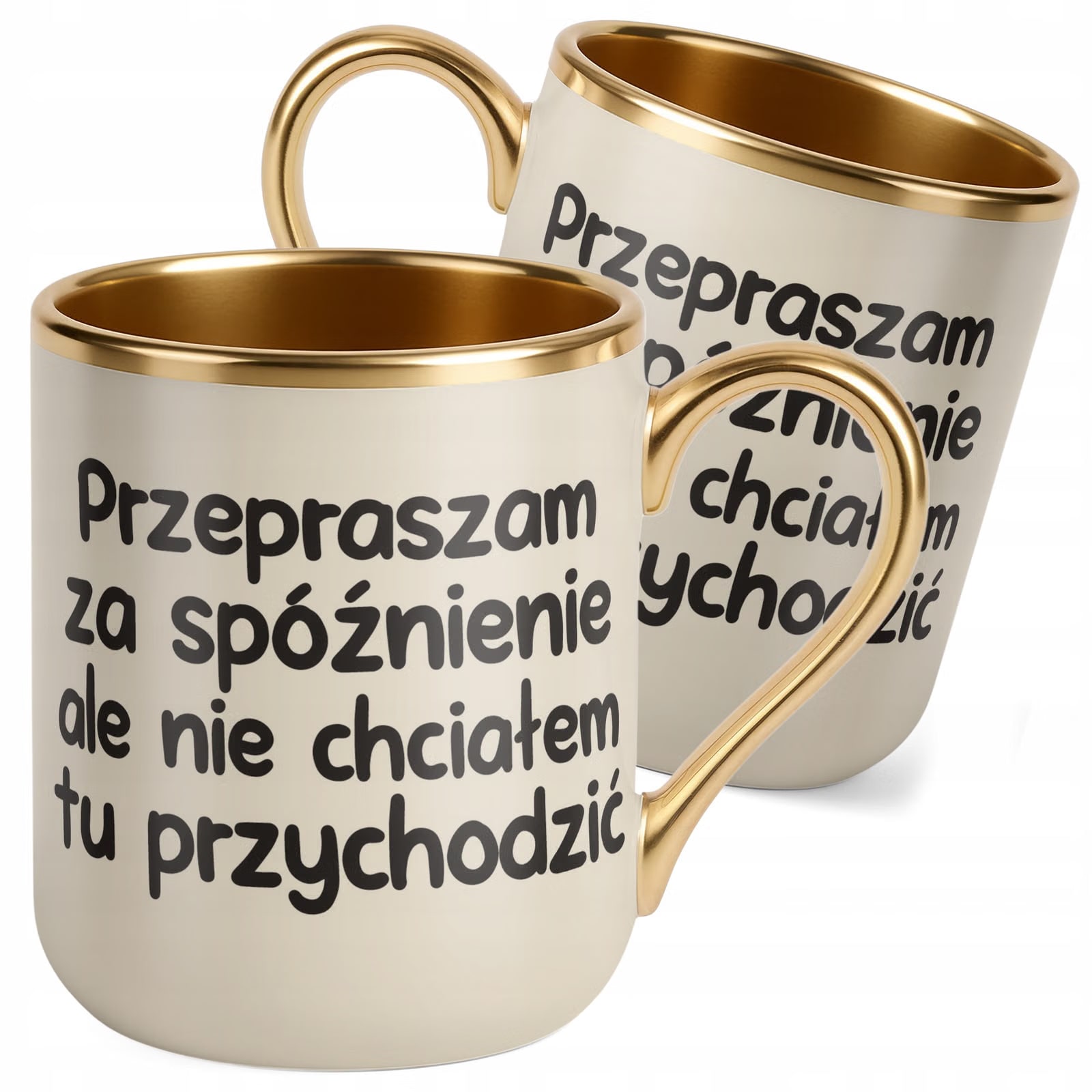 Kubek Premium Złoty Ecru Przepraszam Za Spóźnienie Śmieszny Zabawny