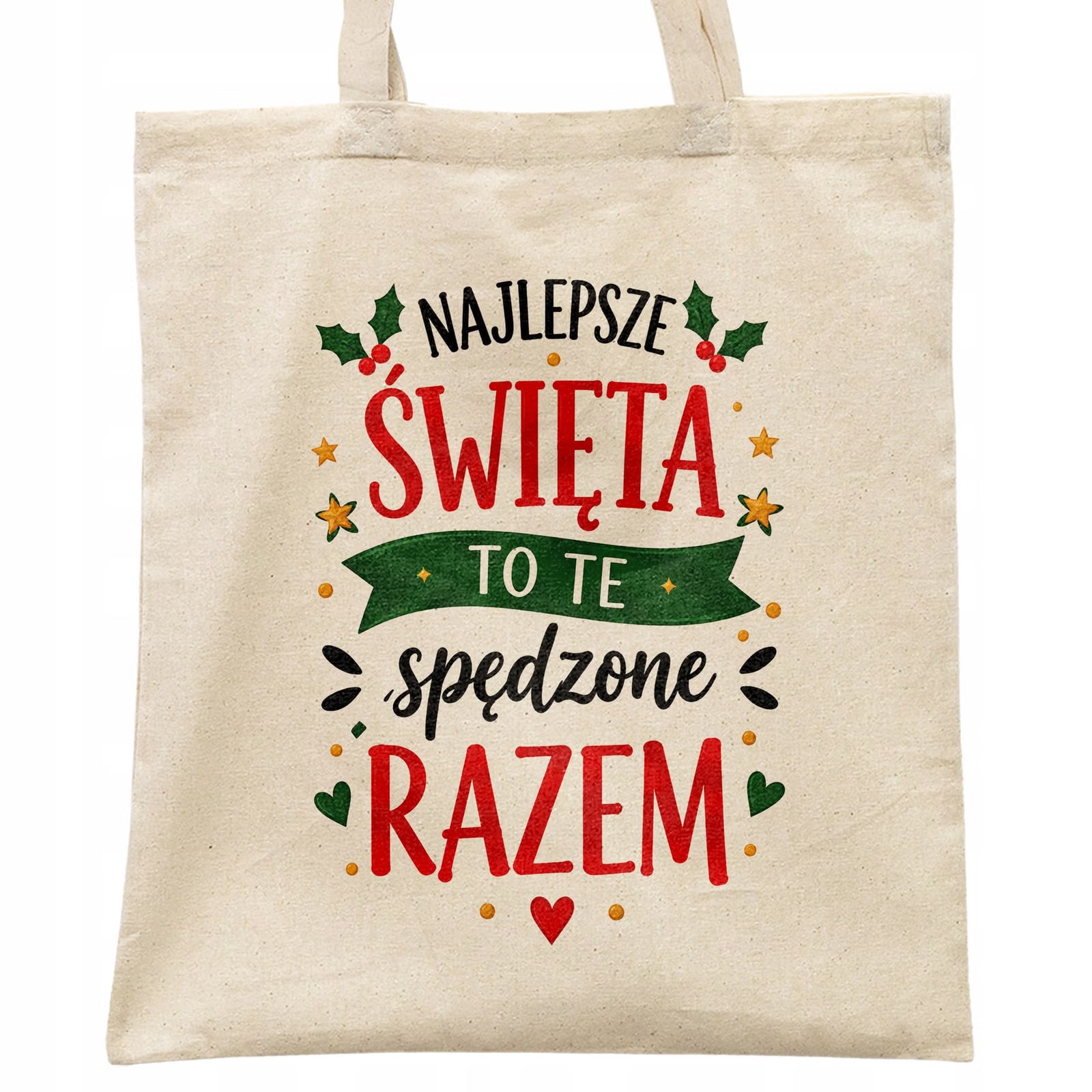 Torba shopper bawełniana świąteczna na zakupy z nadrukiem prezent