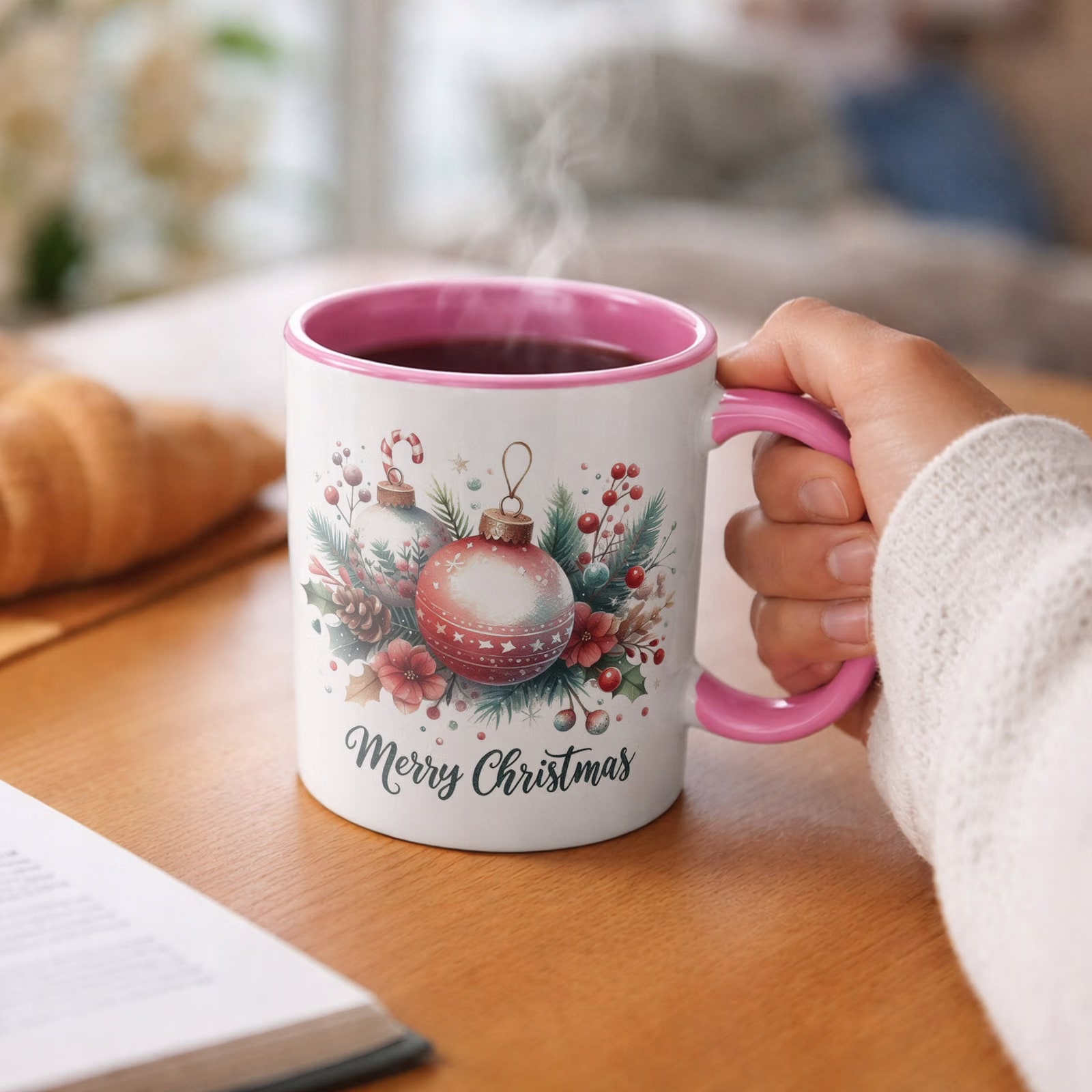 Kubek Różowy z Nadrukiem Boże Narodzenie Mikołajki Merry Christmas Prezent