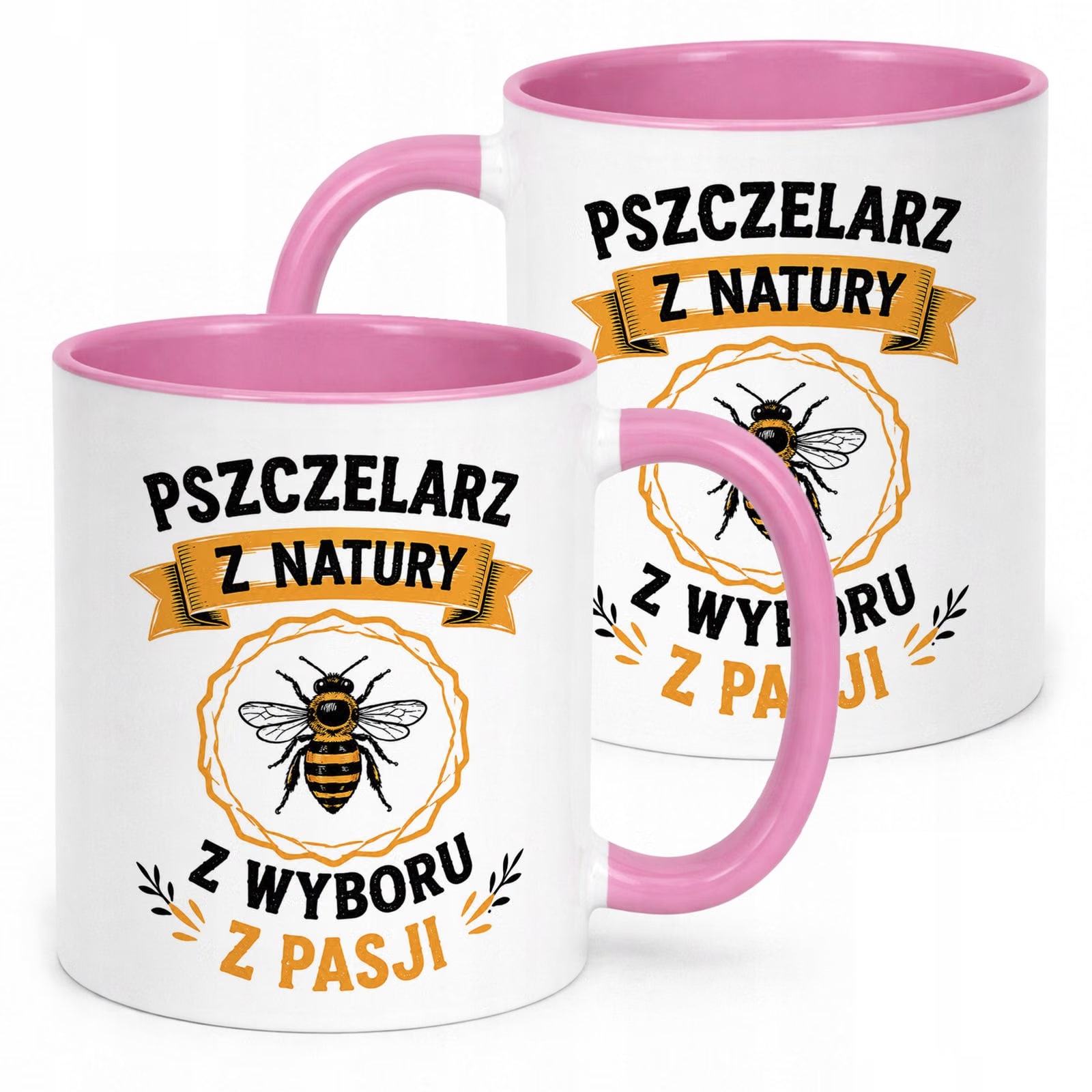 Różowy Kubek z nadrukiem Dla Pszczelarza Szef Pasieki Upominek Prezent