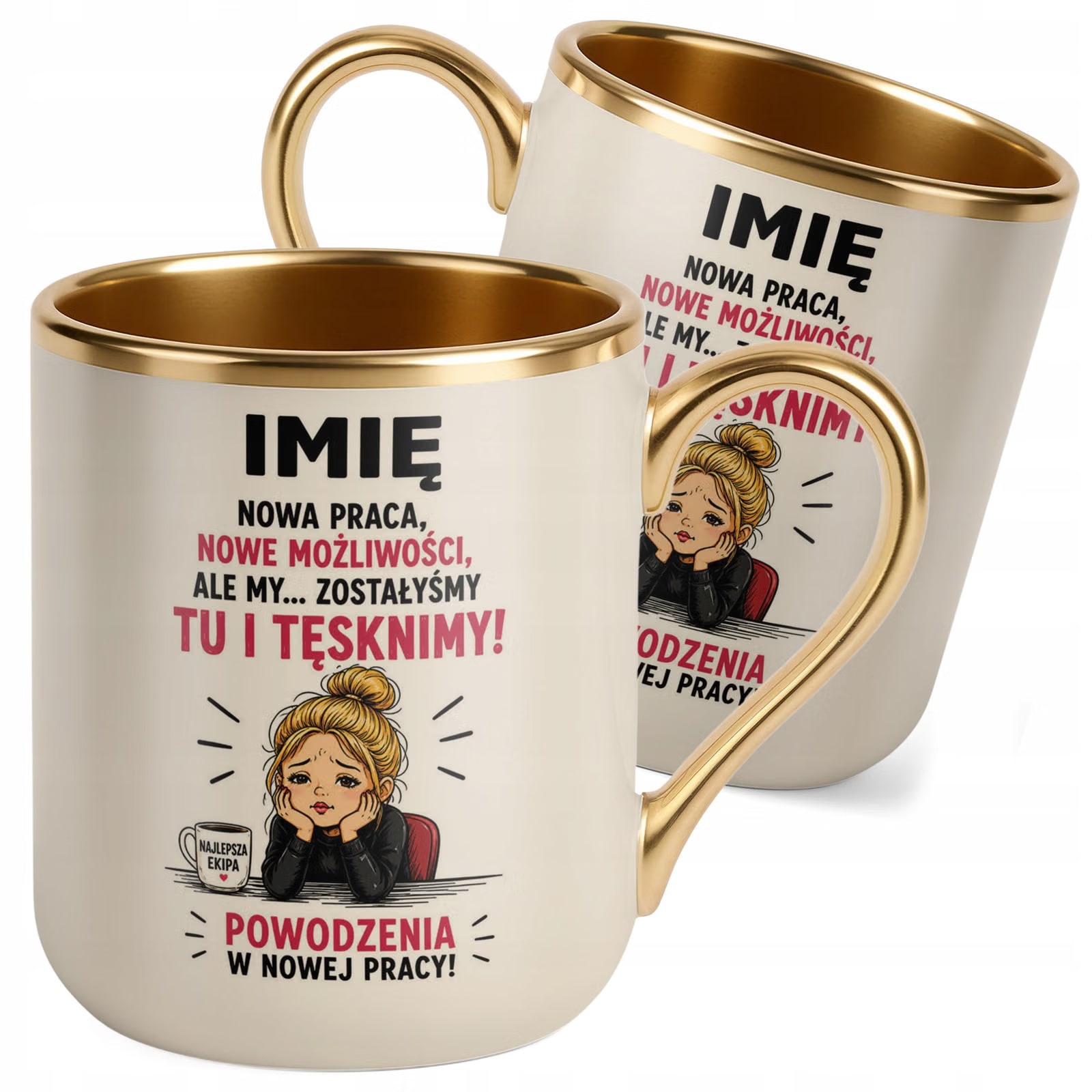 Kubek Personalizowany z nadrukiem Premium Złoty Ecru Odejście z Pracy