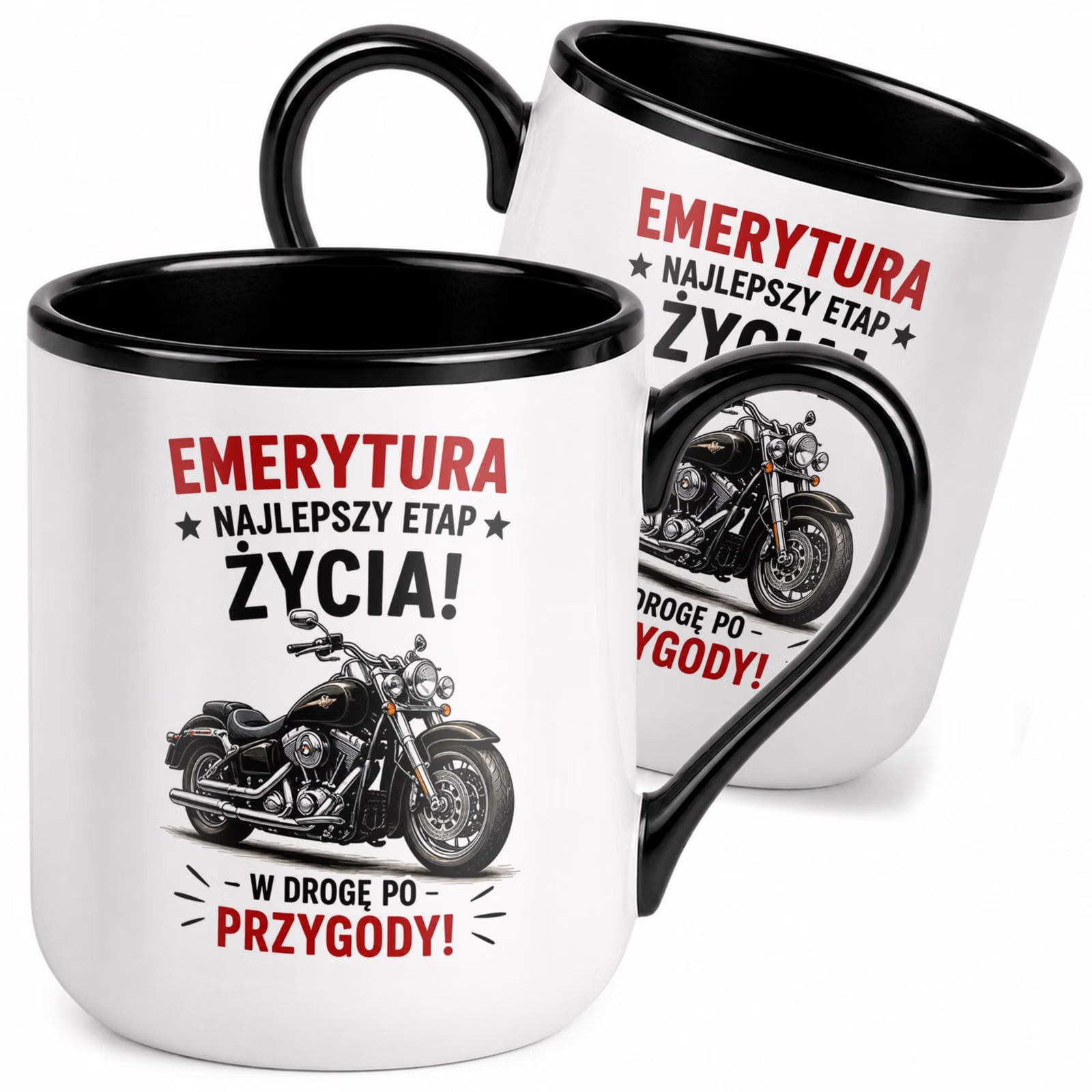 Kubek z nadrukiem Premium Czarny Emerytura Dla Emeryta Upominek Prezent