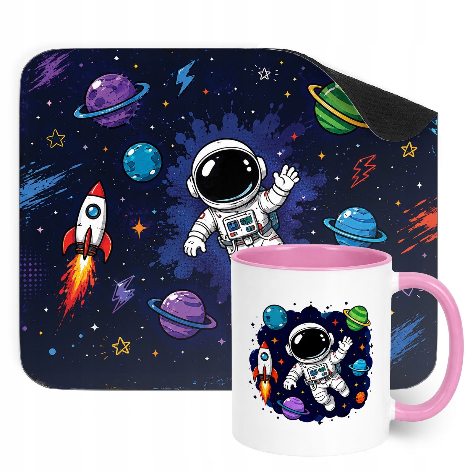 Zestaw Kubek Różowy Podkładka pod mysz z nadrukiem Astronauta