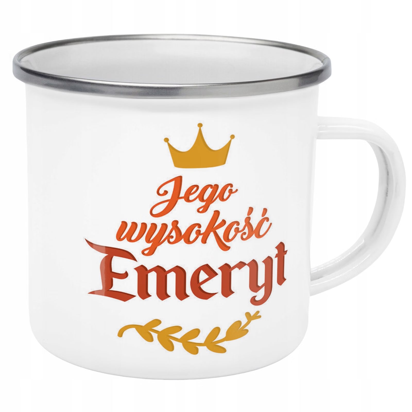 Kubek Emaliowany z okazji Emerytury Dla Emeryta z Nadrukiem Biały Metalowy