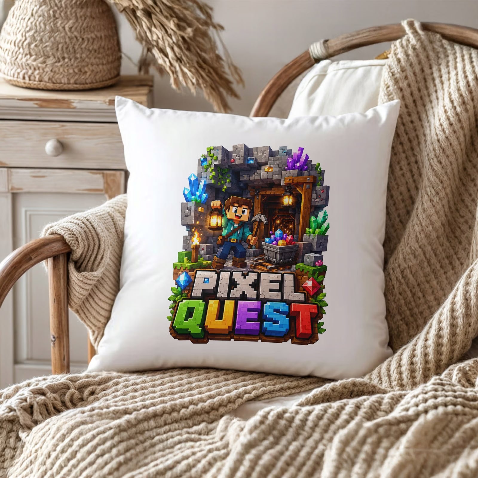 Poduszka Jasiek z nadrukiem 38x38cm PIXEL Gra Dla Dzieci Prezent