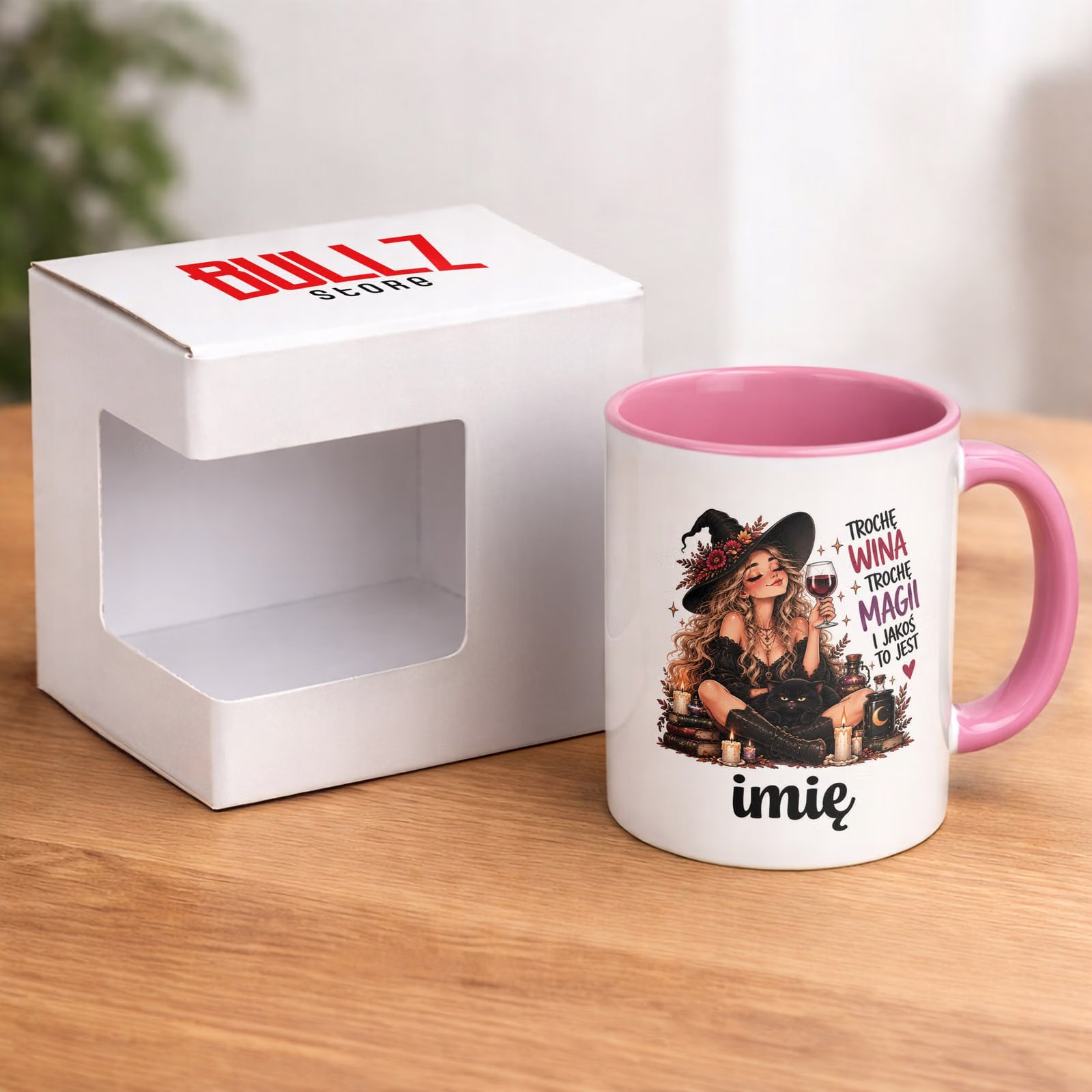 Kubek Różowy Personalizowany z Nadrukiem Dla Kobiet Czarownica Wiedźma
