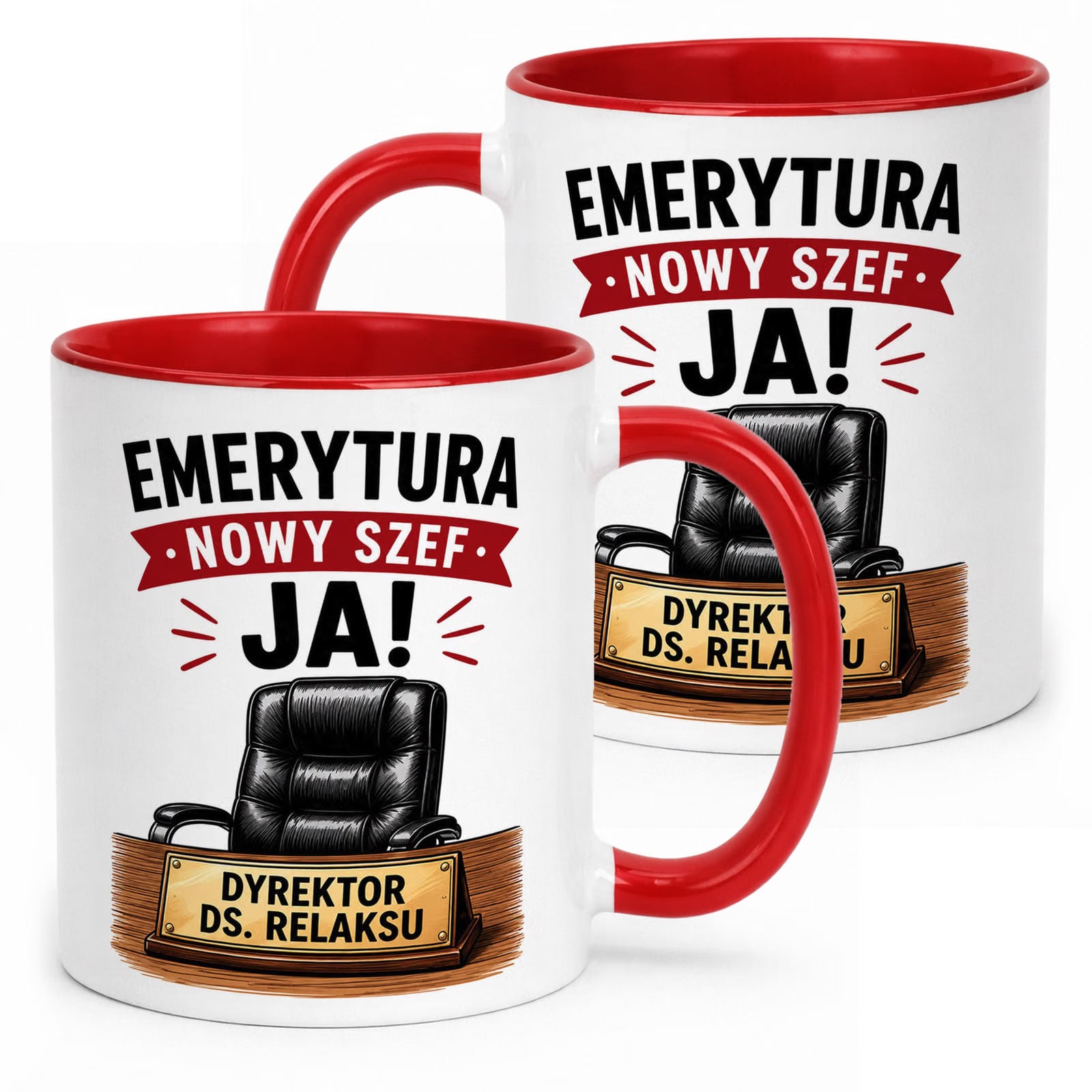 Kubek Czerwony z nadrukiem Emerytura Dla Emeryta Upominek Prezent