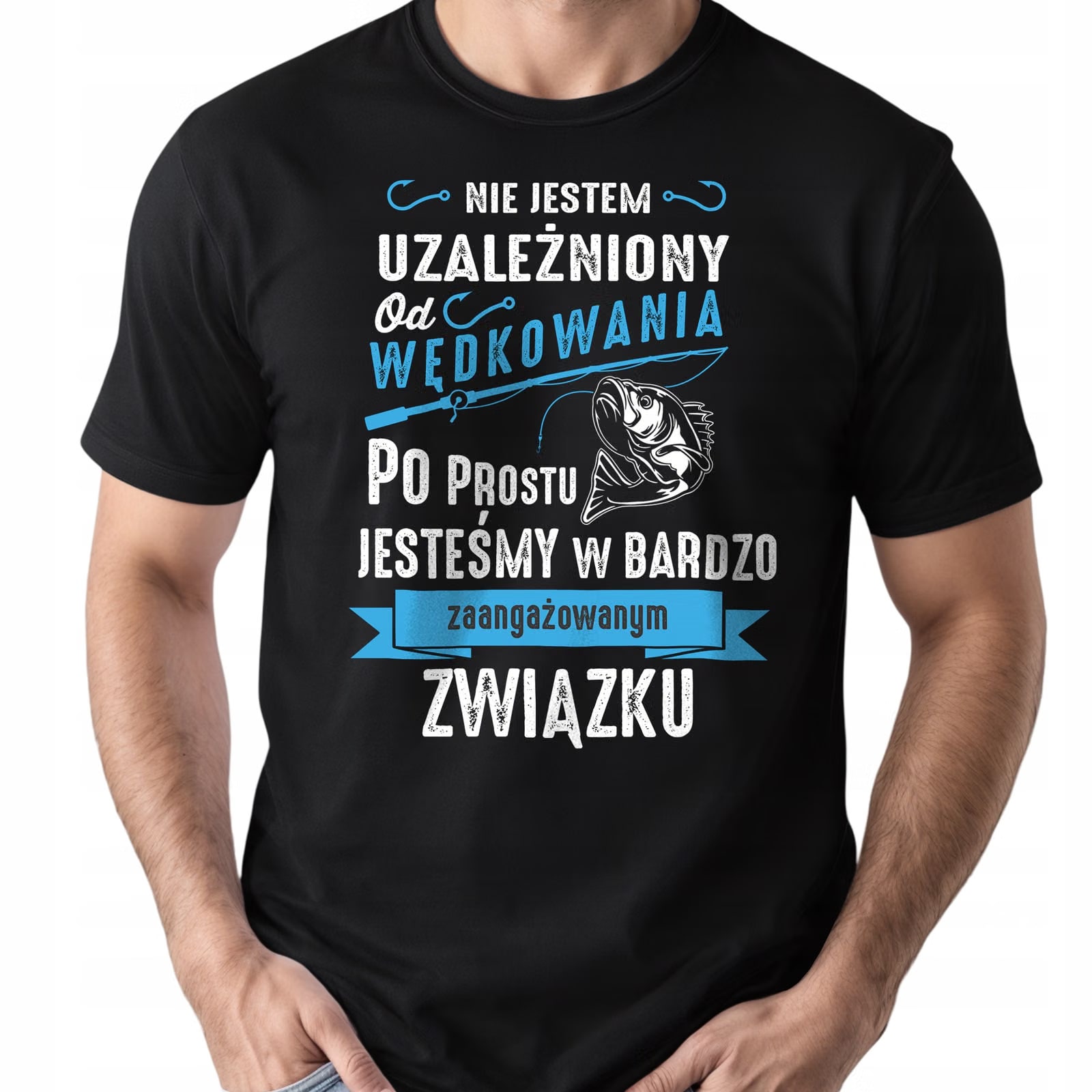 Koszulka czarna męska Dla Wędkarza Wędkowanie Ryby Prezent