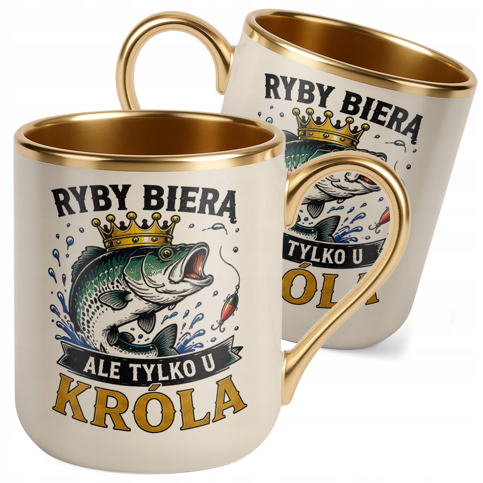 Kubek z nadrukiem Premium Złoty Ecru Dla Wędkarza Rybaka Prezent