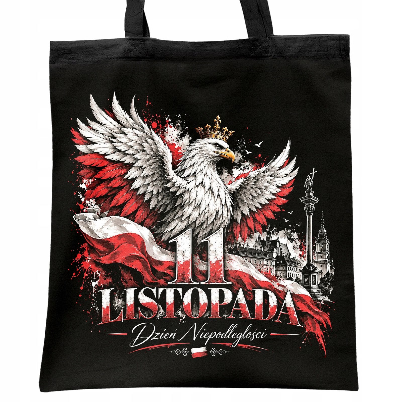 Torba shopper czarna patriotyczna święto niepodległości z nadrukiem