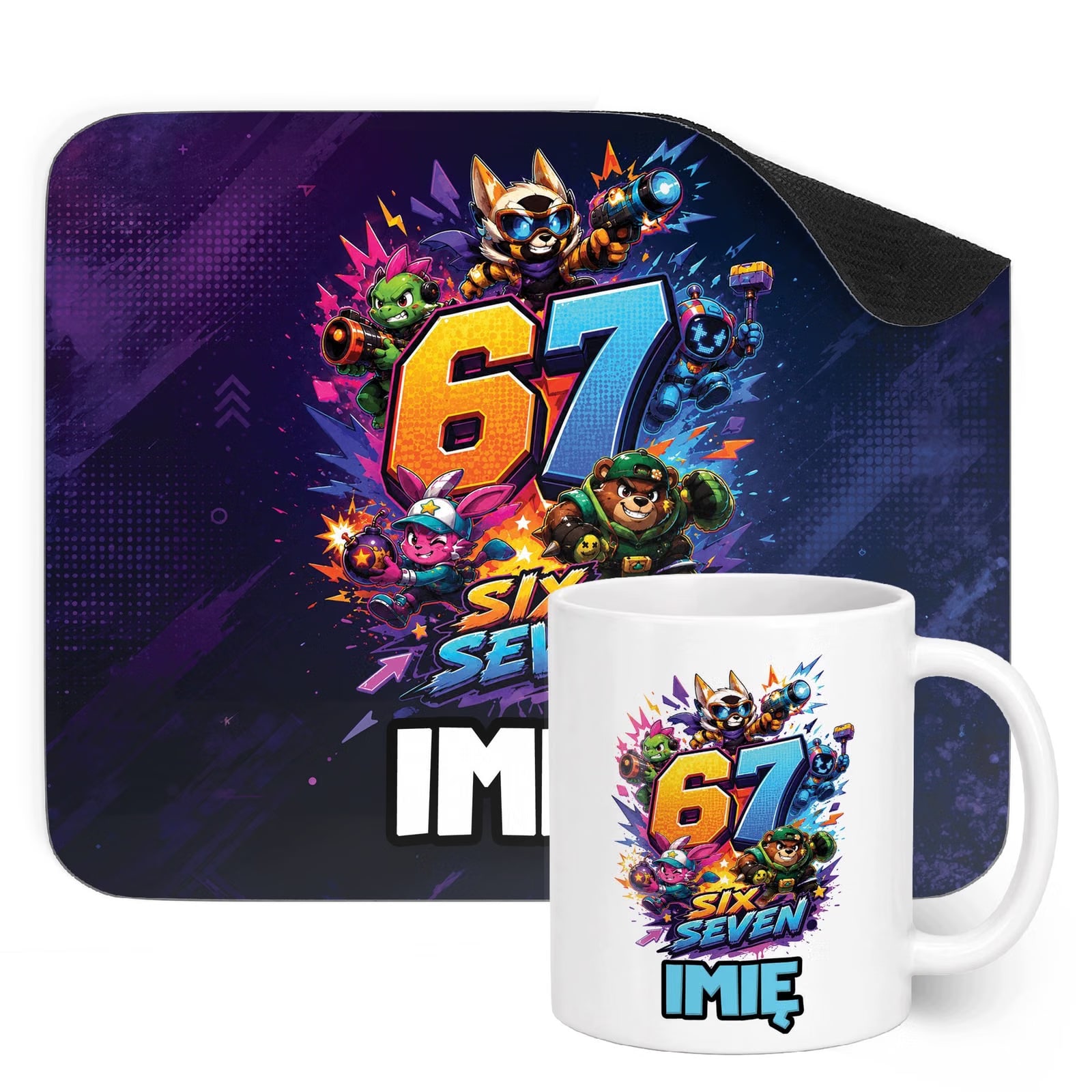 Zestaw personalizowany Kubek Podkładka pod mysz 67 Six Seven