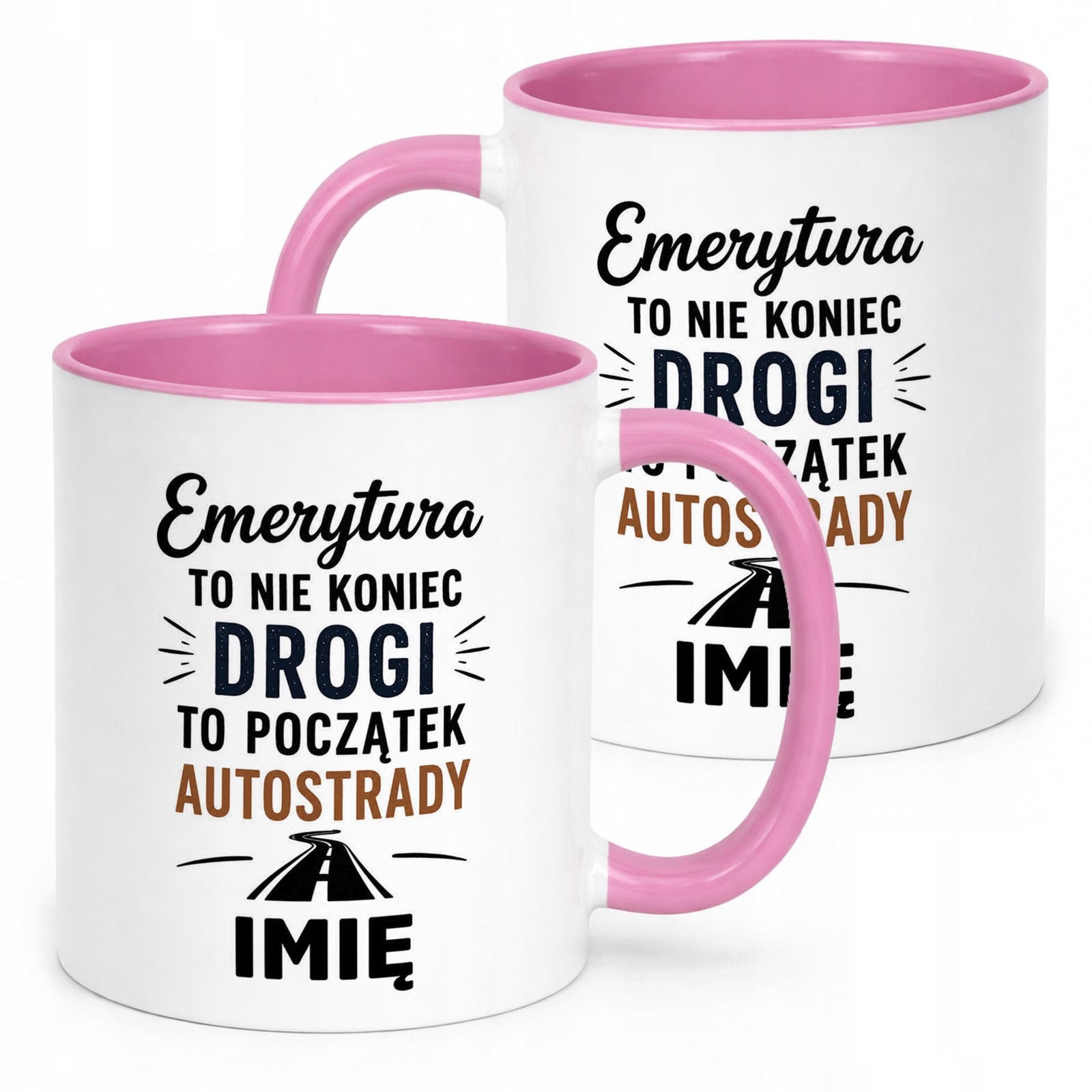 Kubek Różowy Personalizowany z Nadrukiem Emerytura Dla Emeryta Prezent