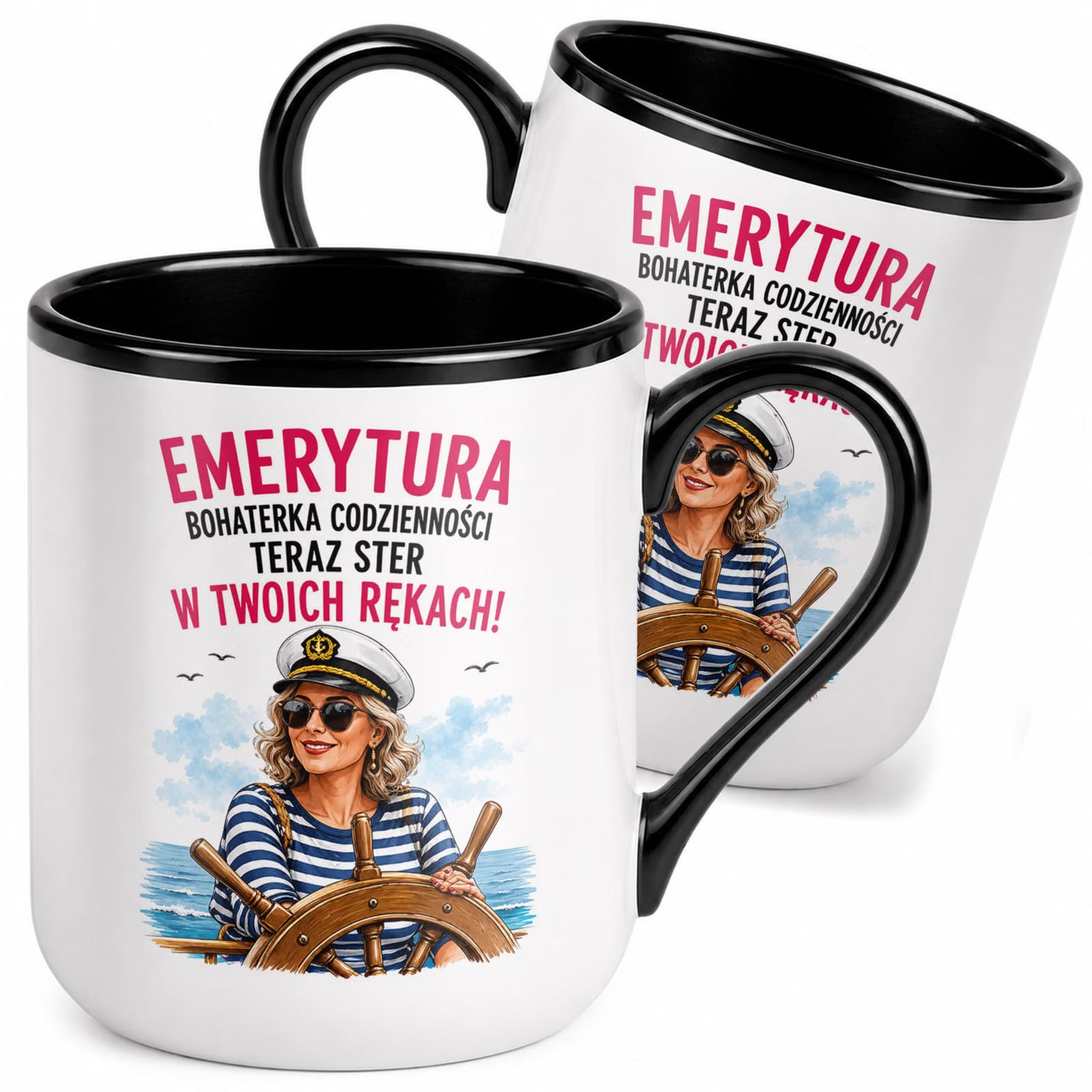Kubek z nadrukiem Premium Czarny Emerytura Dla Emerytki Upominek Prezent