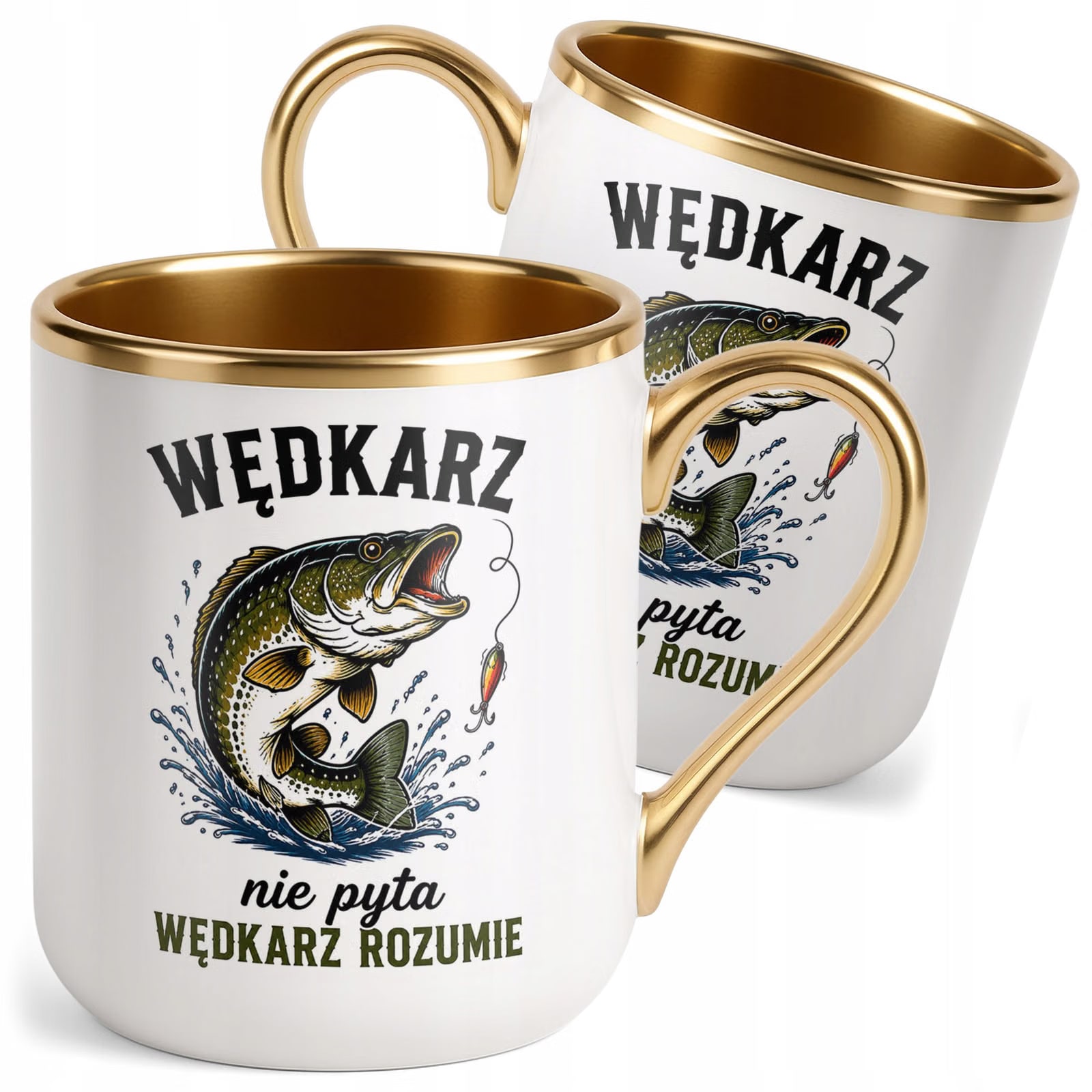 Kubek z nadrukiem Premium Złoty Dla Wędkarza Rybaka Prezent