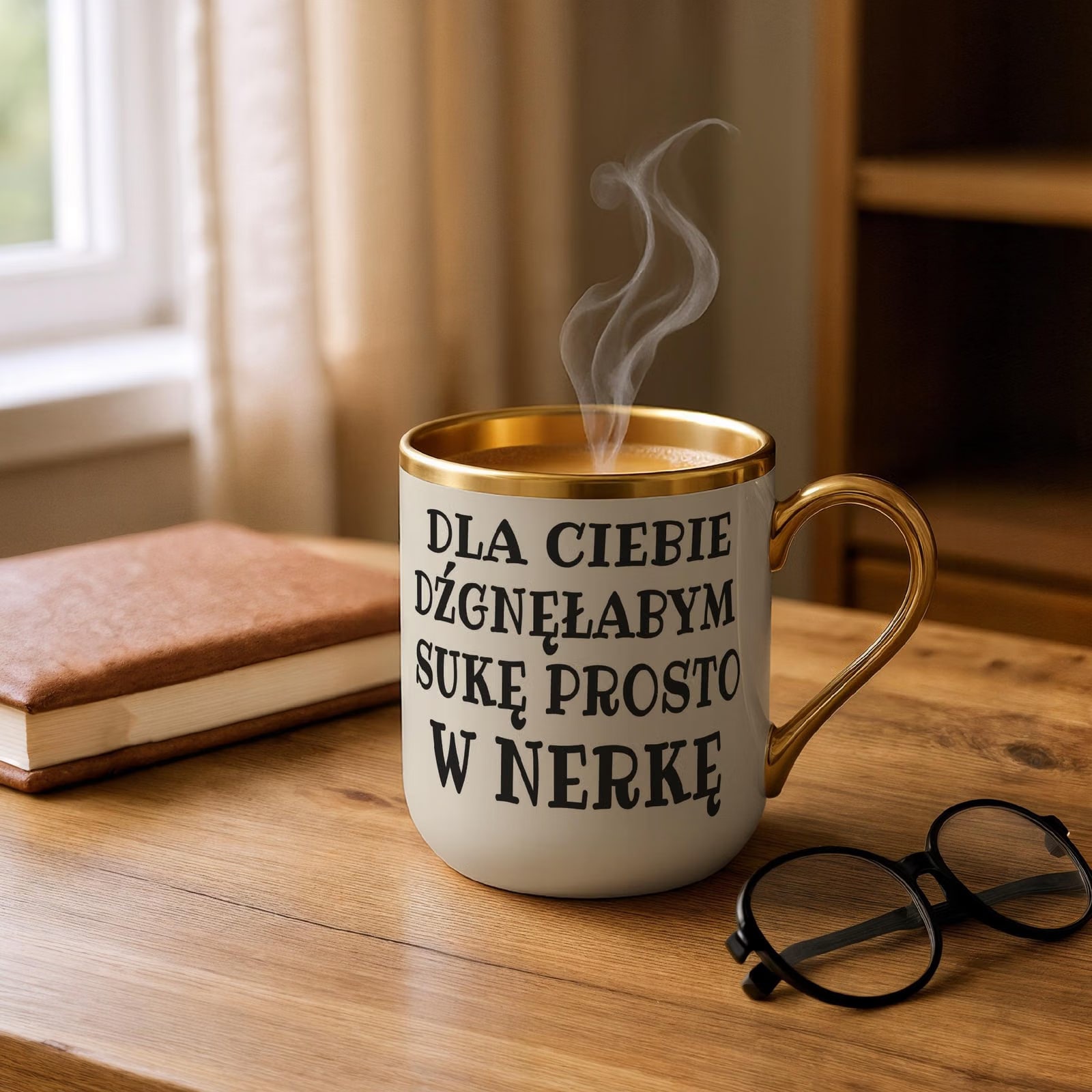 Kubek Premium Złoty Ecru Dla Ciebie Dźgnęłabym Sarkastyczny Prezent