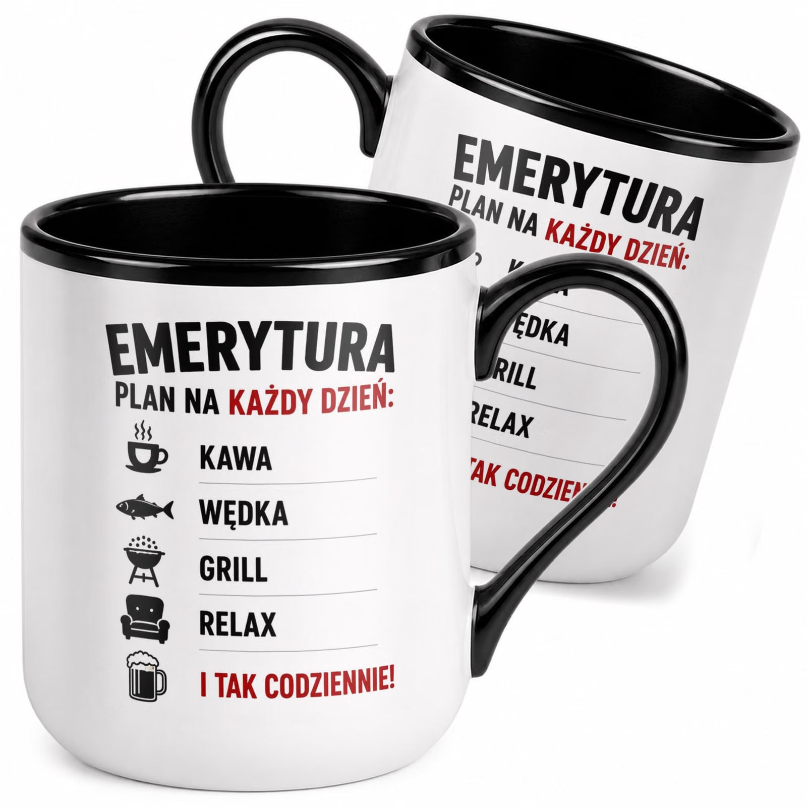 Kubek z nadrukiem Premium Czarny Emerytura Dla Emeryta Upominek Prezent