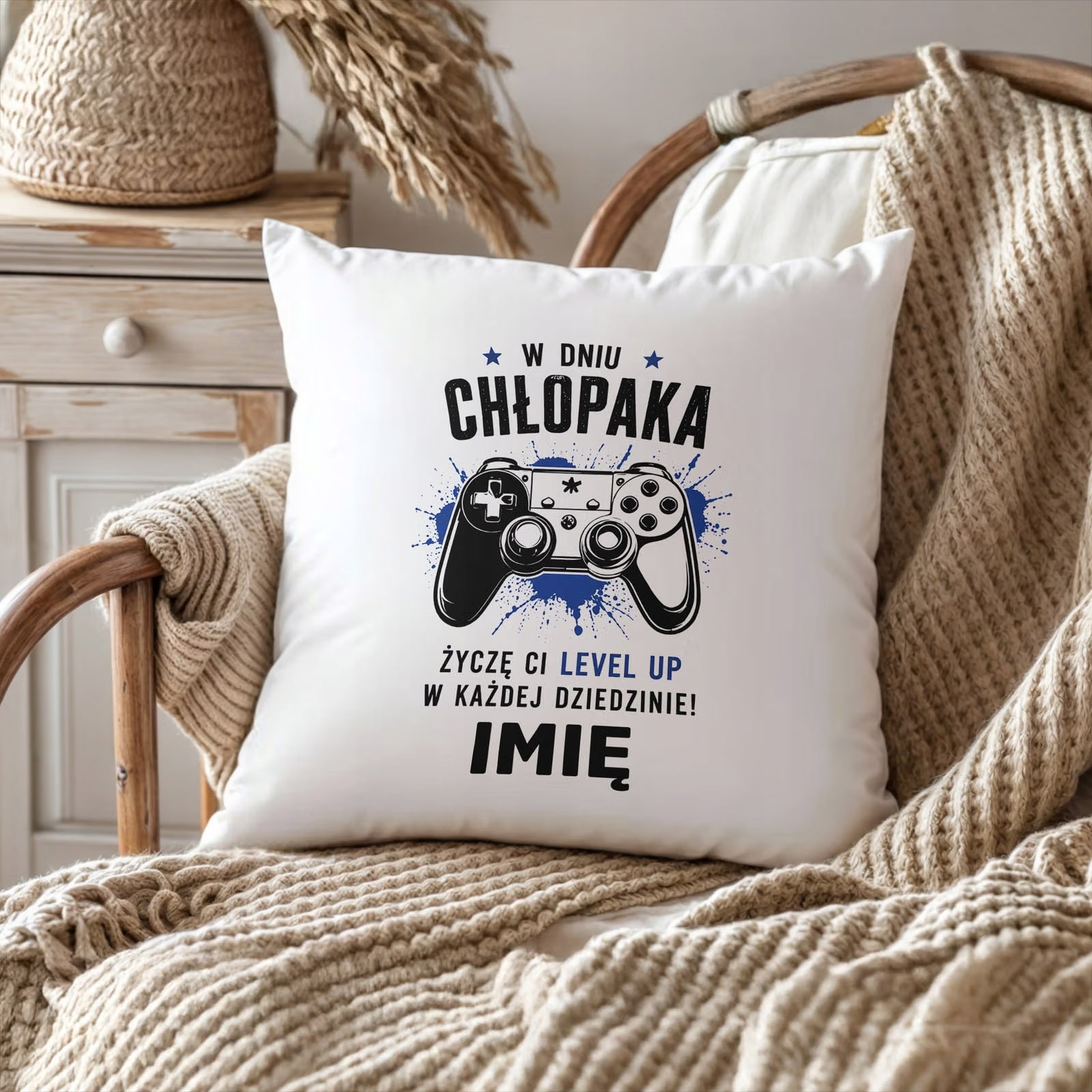 Poduszka Jasiek Personalizowana z nadrukiem Dzień Chłopaka 38x38cm Prezent