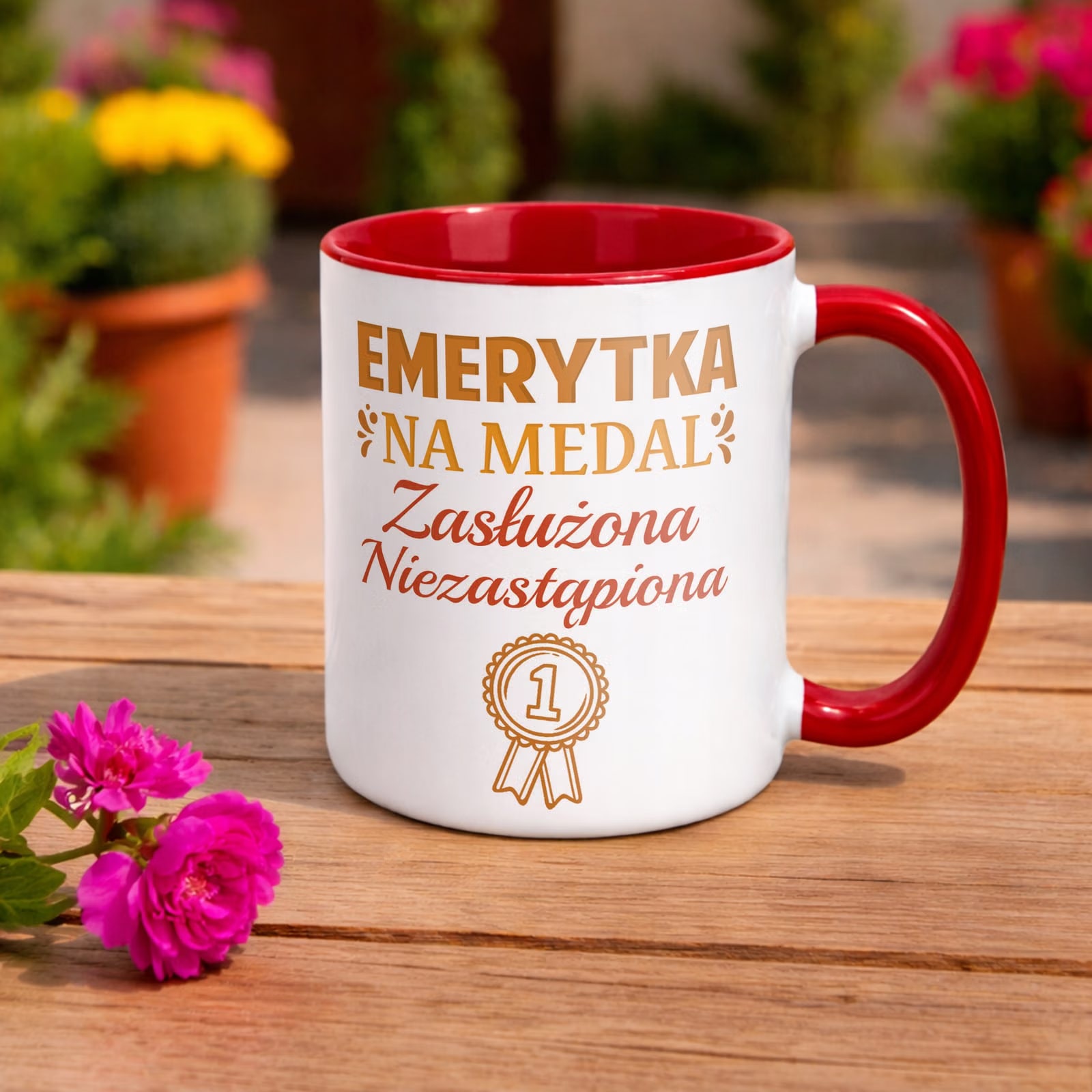 Kubek Czerwony z okazji Emerytury Dla Emerytki Prezent Upominek
