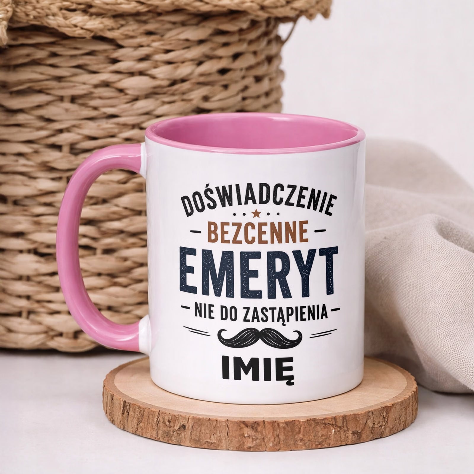 Kubek Różowy Personalizowany z Nadrukiem Emerytura Dla Emeryta Prezent