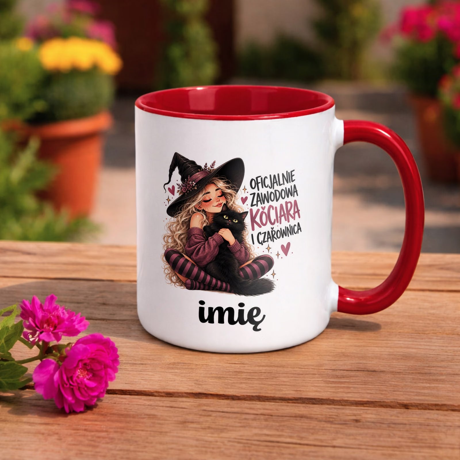 Kubek Czerwony Personalizowany z Nadrukiem Dla Kobiet Czarownica Wiedźma