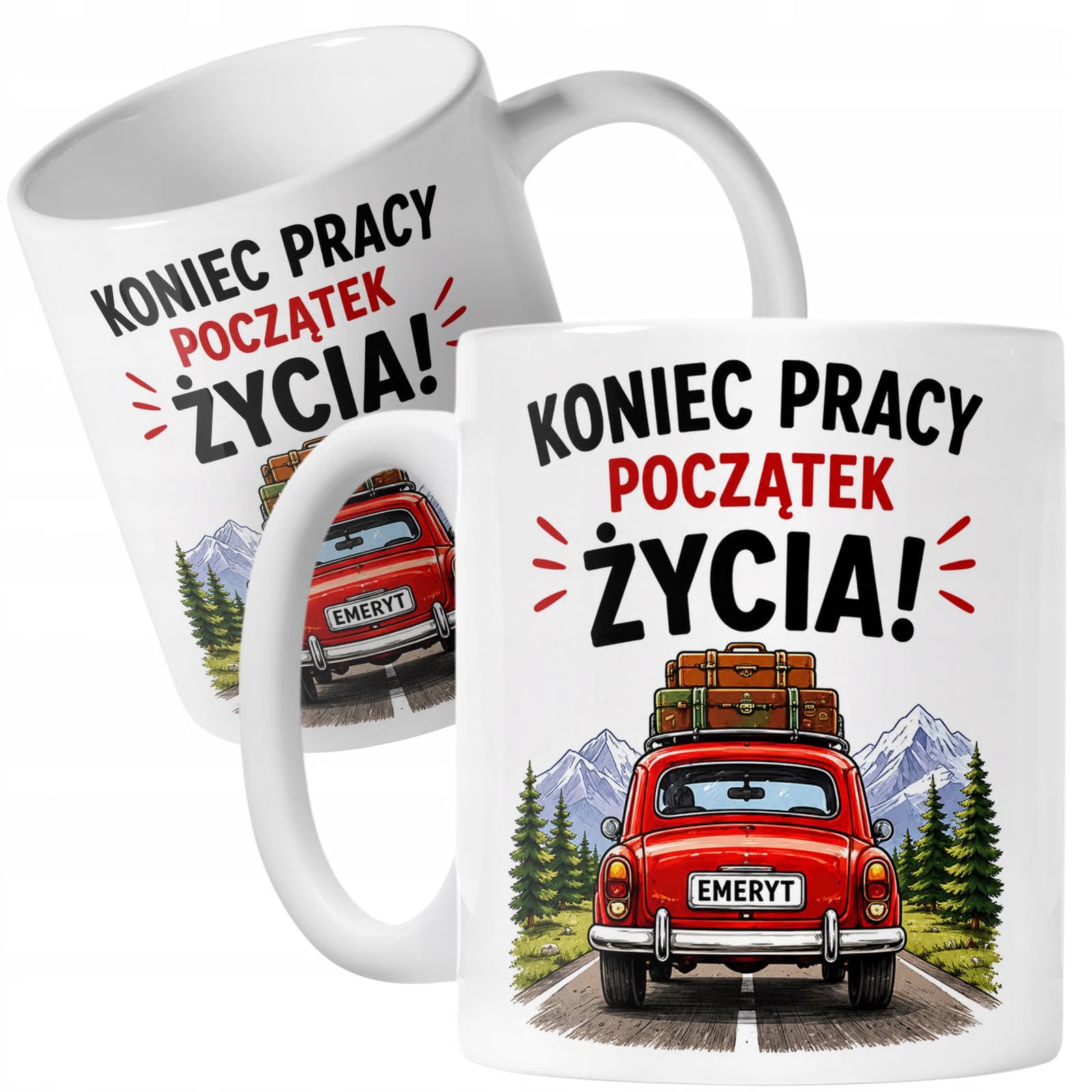 Biały Kubek z nadrukiem Emerytura Dla Emeryta Emerytki Upominek Prezent