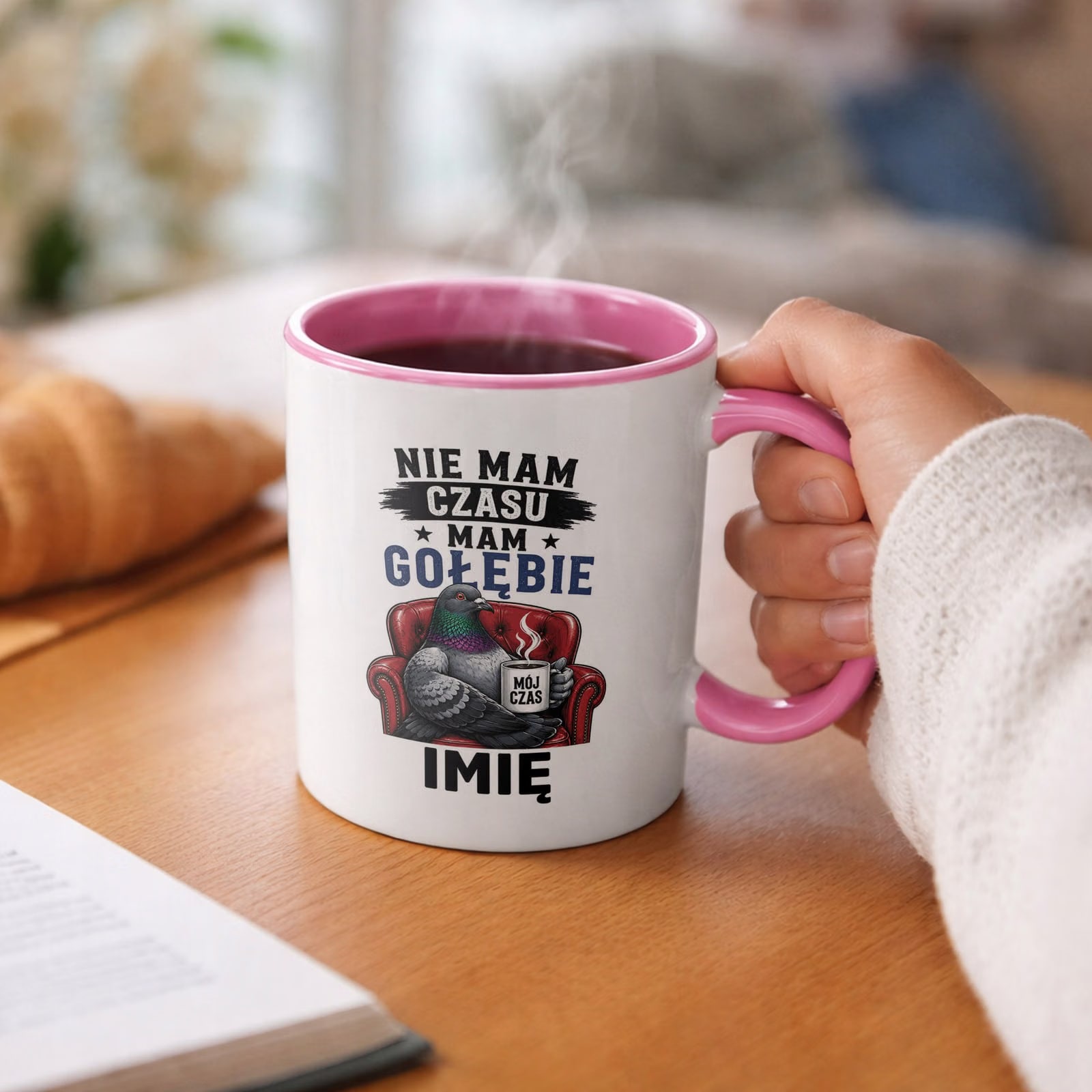 Różowy Kubek Personalizowany z nadrukiem Dla Gołębiarza Upominek Prezent