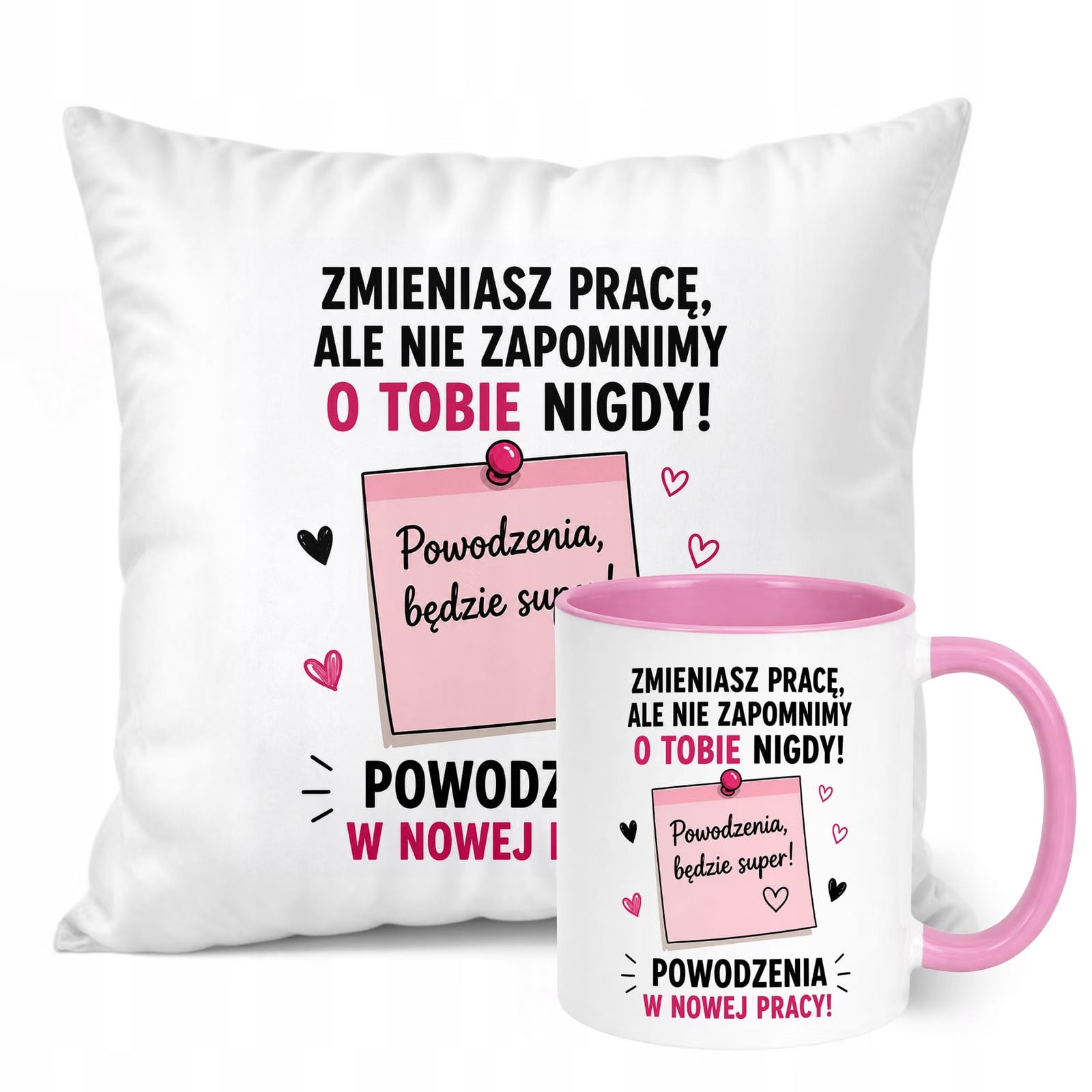 Zestaw Kubek Różowy Poduszka Z Nadrukiem Odejście z Pracy Prezent