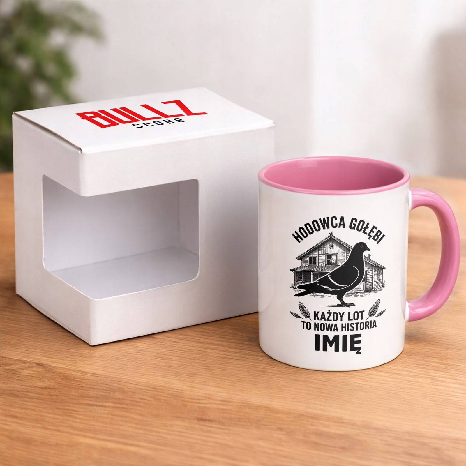 Różowy Kubek Personalizowany z nadrukiem Dla Gołębiarza Upominek Prezent