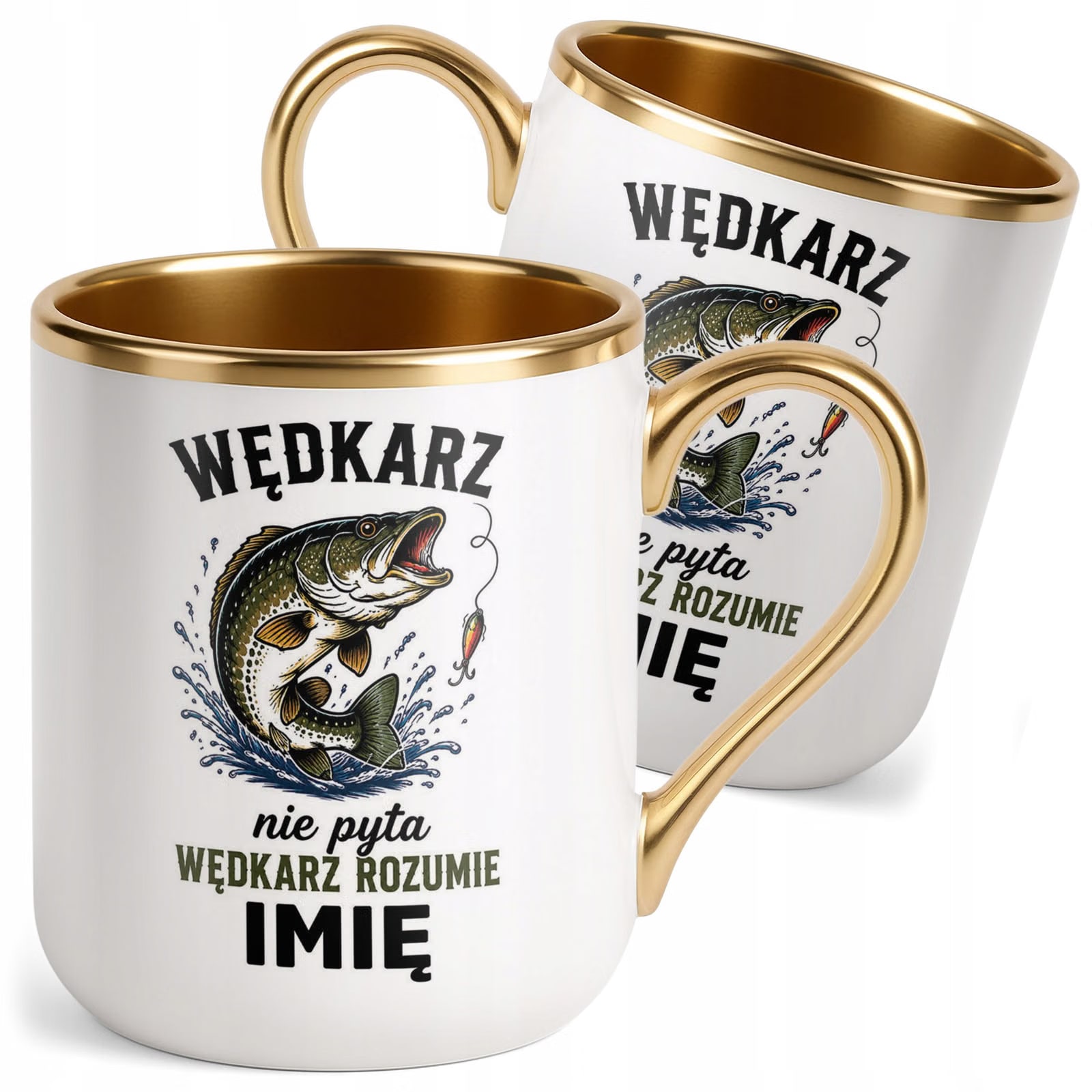 Kubek Personalizowany z nadrukiem Premium Złoty Dla Wędkarza Prezent