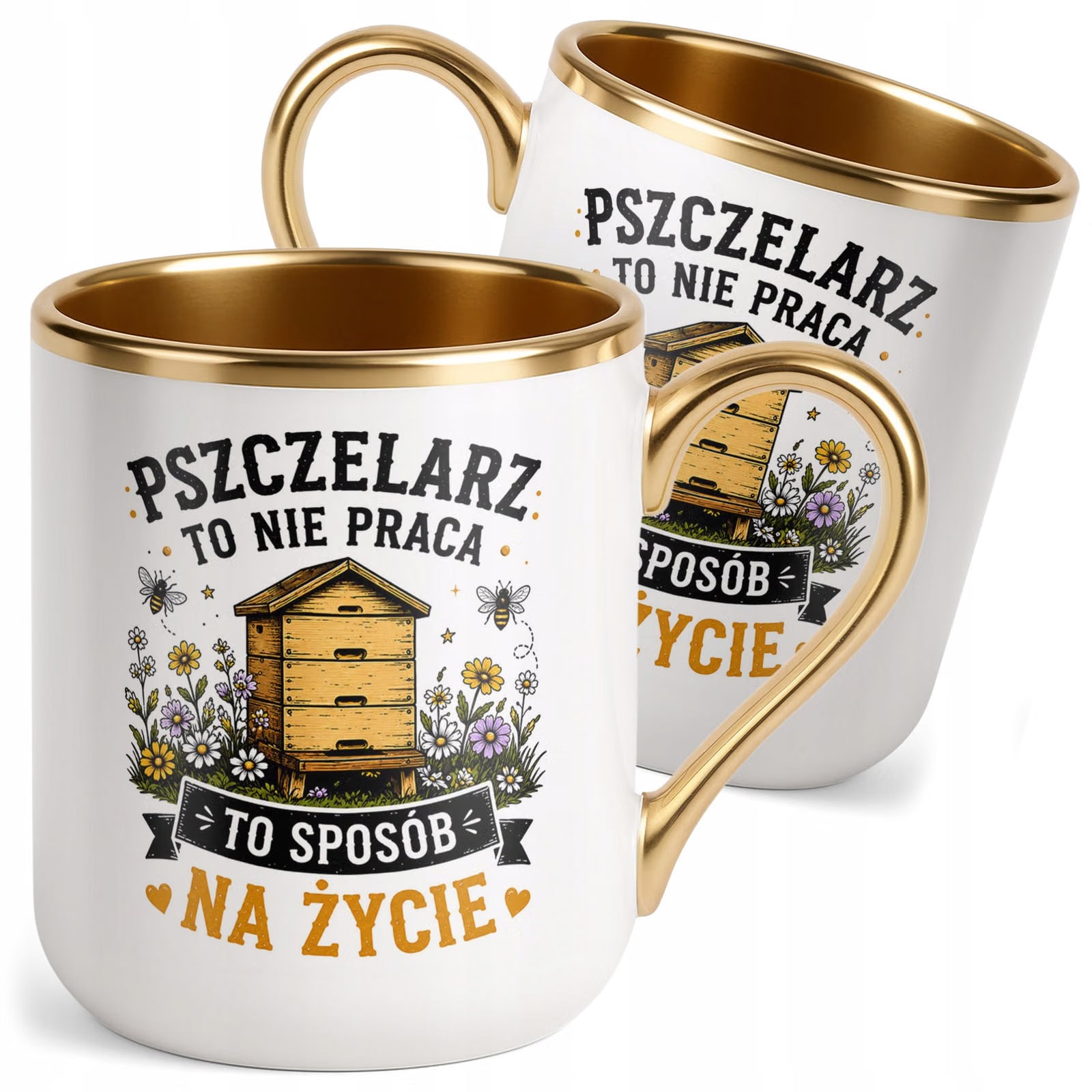 Kubek z nadrukiem Premium Złoty Dla Pszczelarza Szef Pasieki Prezent