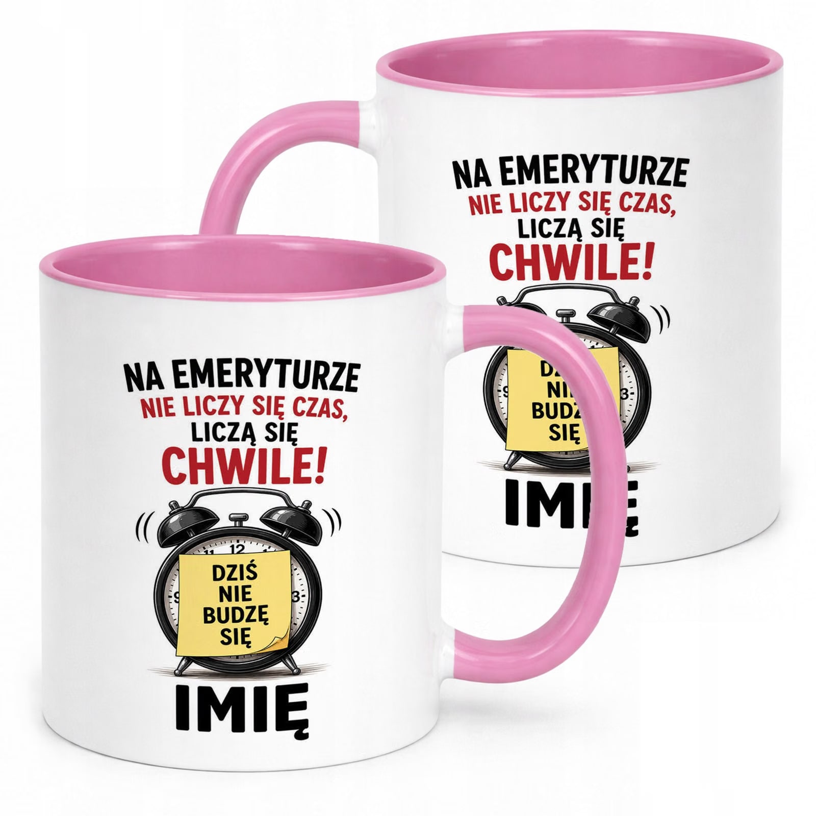 Kubek Różowy Personalizowany z Nadrukiem Emerytura Upominek Prezent