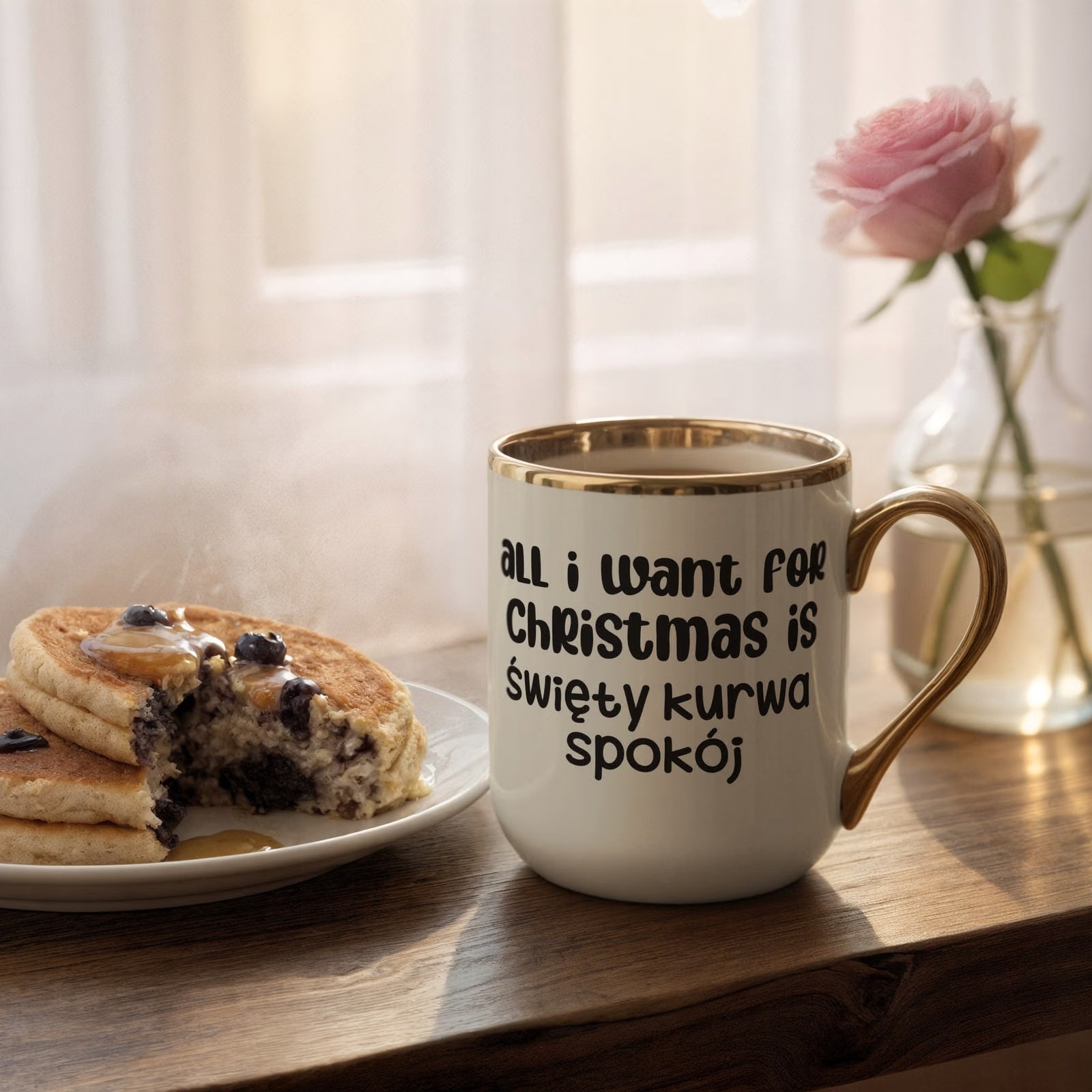 Kubek Premium Złoty Ecru Boże Narodzenie All I Want For Christmas Prezent